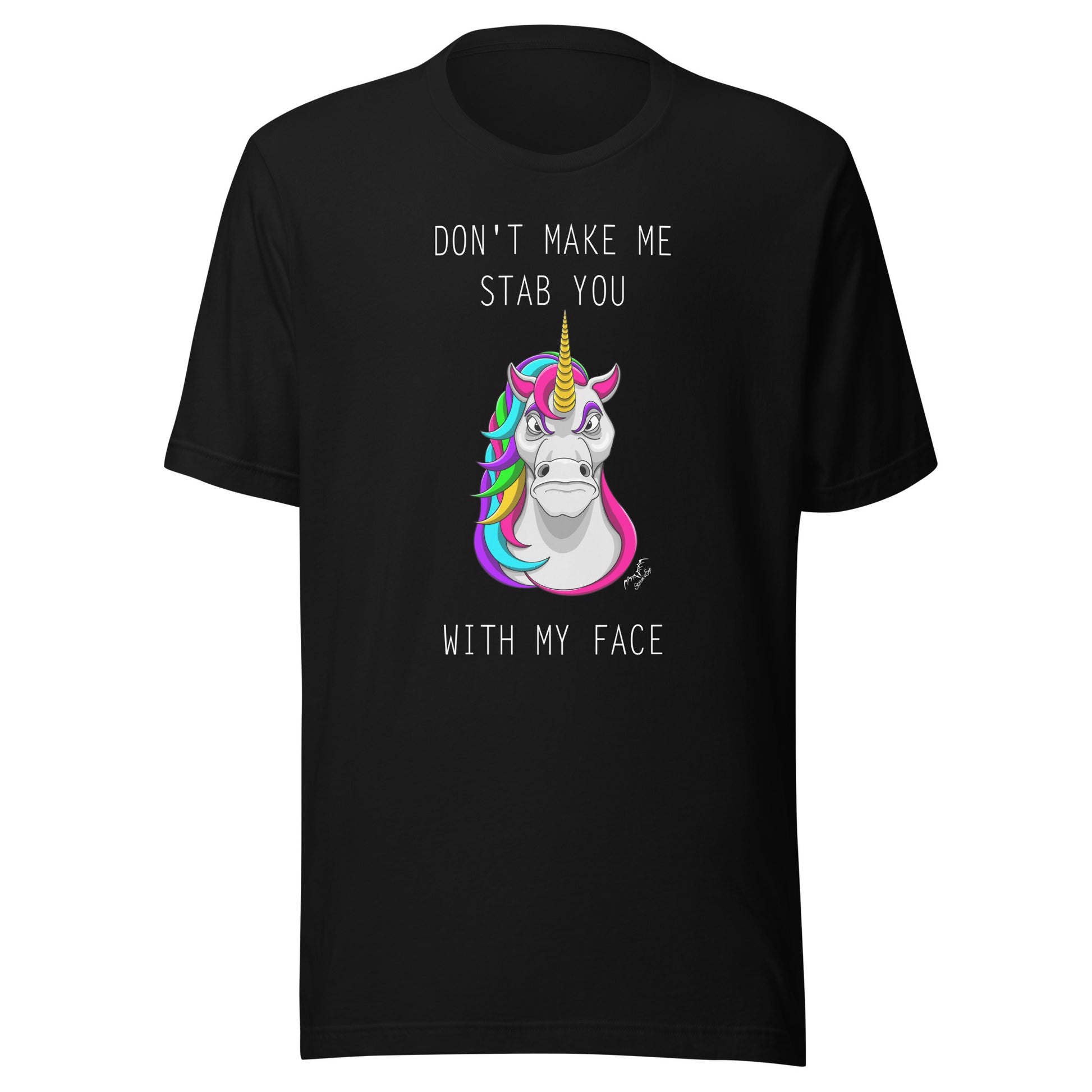Funny Stabby Unicorn t-shirt black, by Stormseye Design