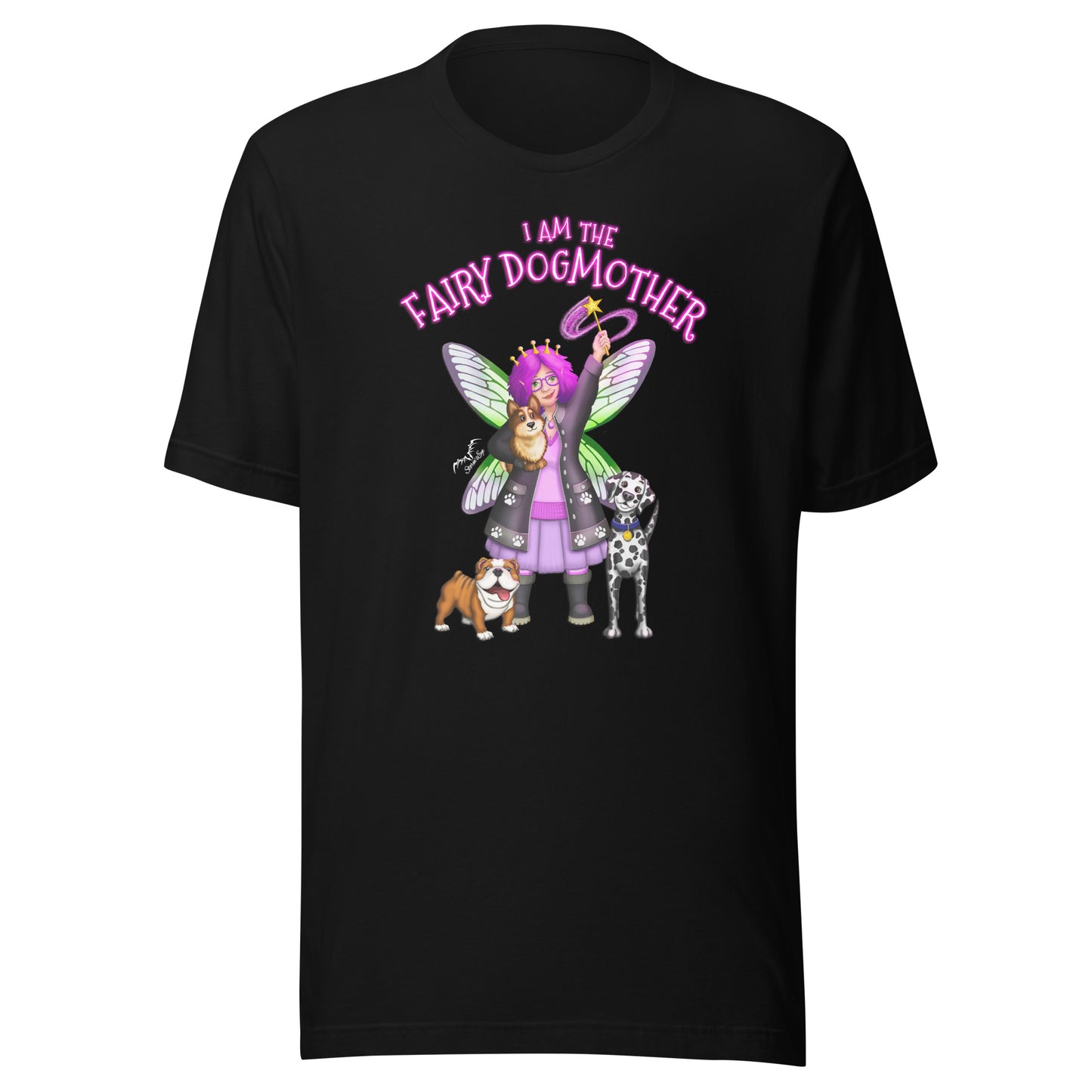 stormseye design fairy dog mother T shirt, flat view black