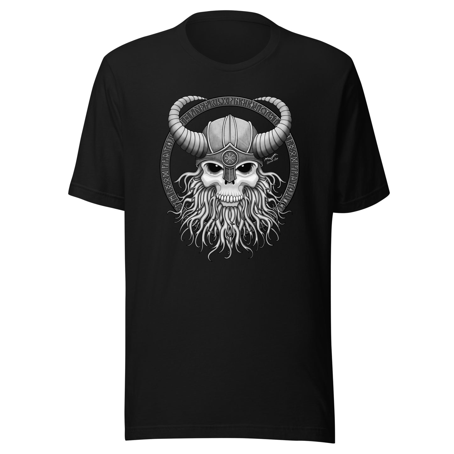 stormseye design viking skull runes T shirt, flat view black