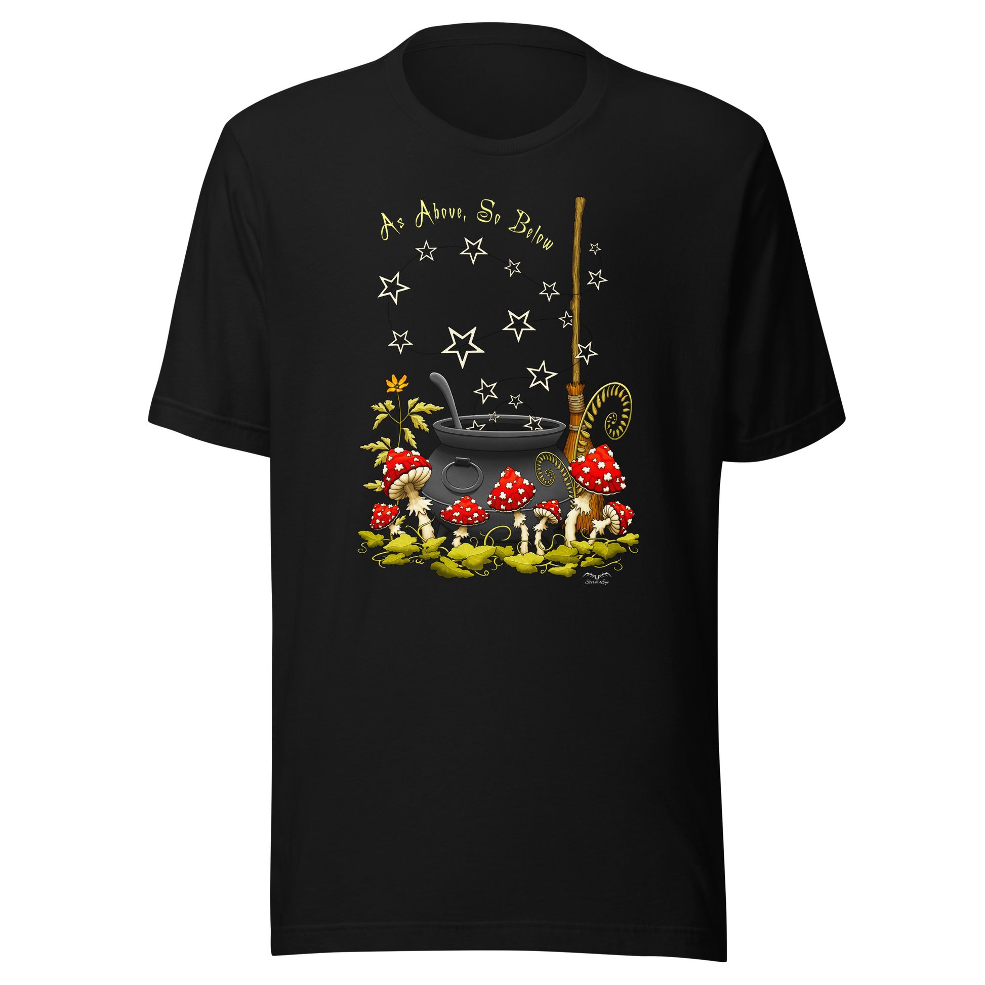stormseye design witchy mushrooms T shirt, flat view black
