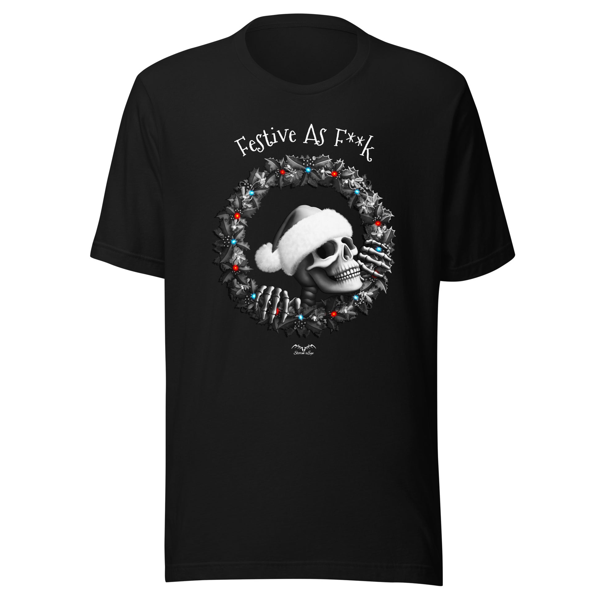 stormseye design festive AF mature gothic christmas T shirt, flat view black