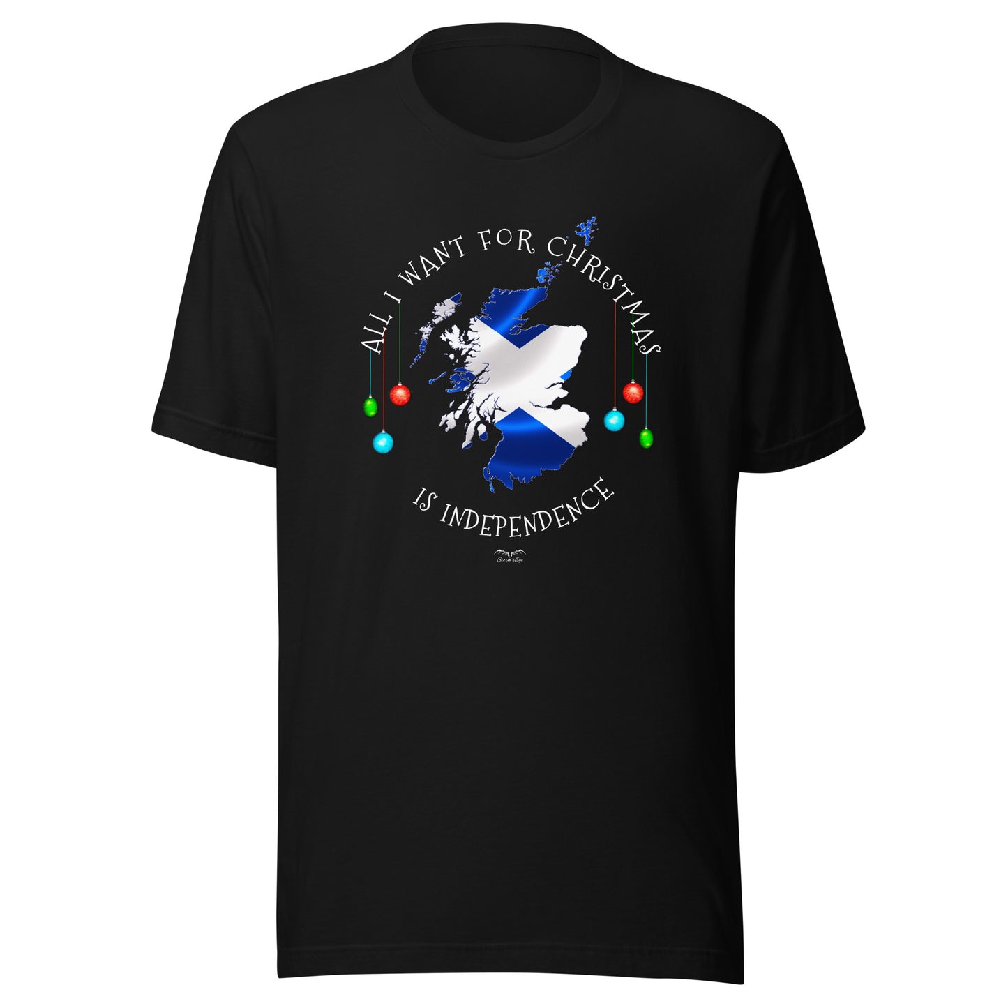 stormseye design christmas scottish independence T shirt, flat view black