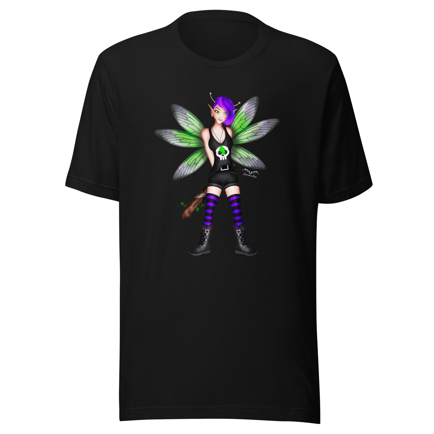 stormseye design rocker fairy fink T shirt, flat view black