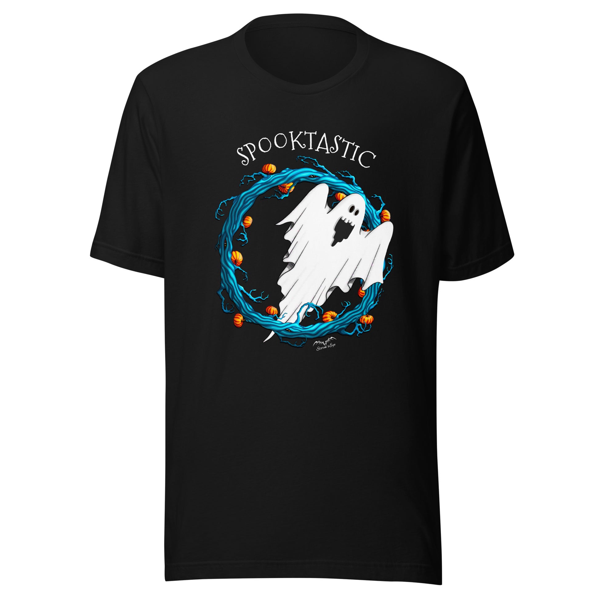 stormseye design halloween ghost spooktastic T shirt flat view black