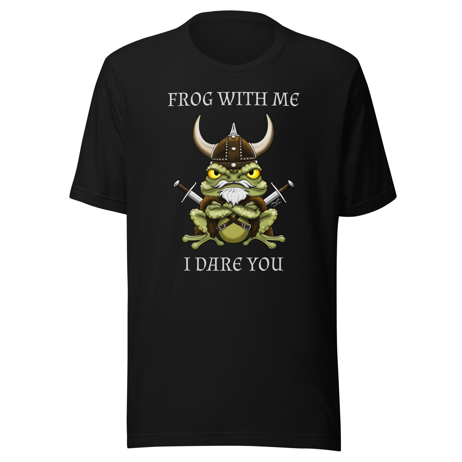 stormseye design frog with me viking T shirt, flat view black