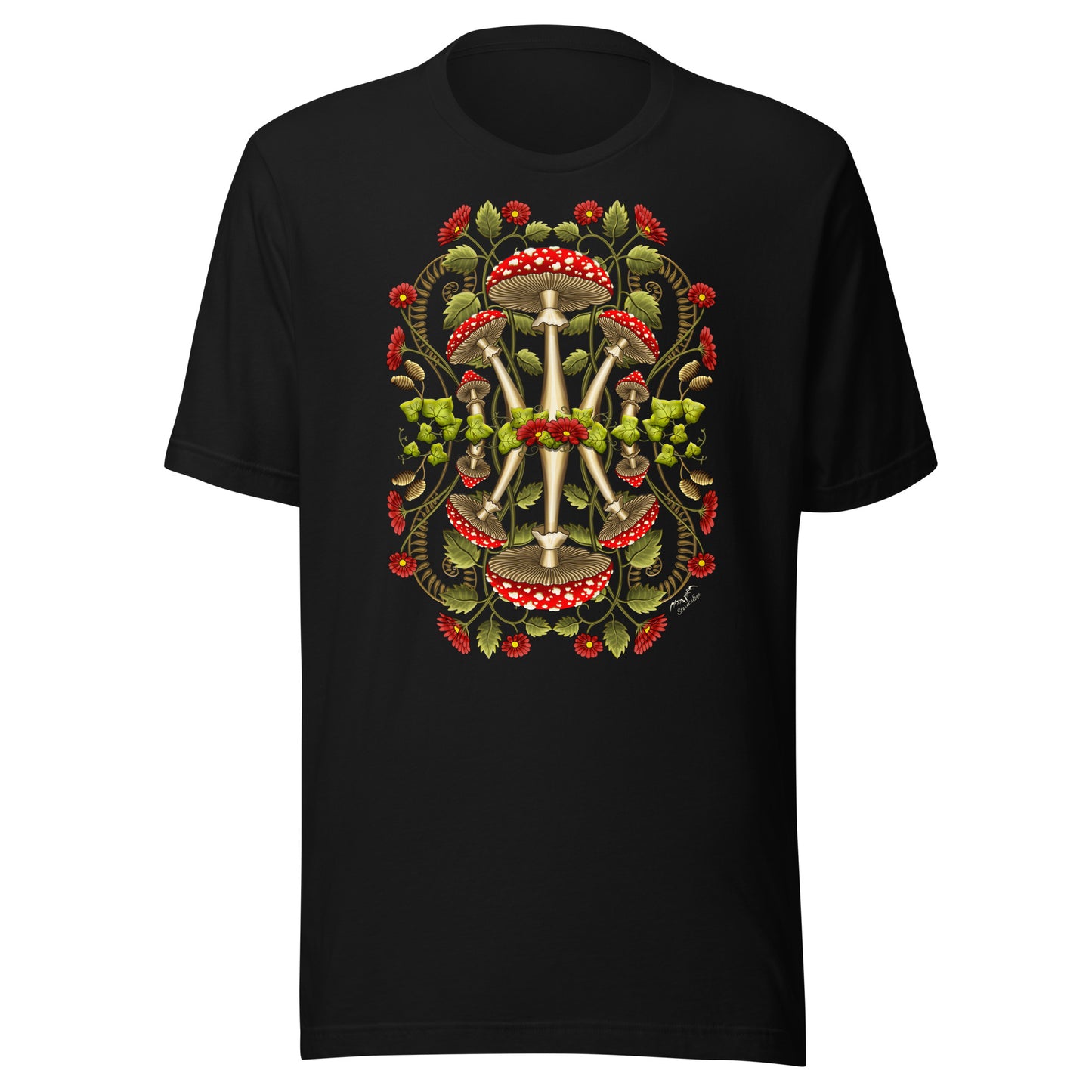 Cottagecore Heaven mushrooms shirt by Stormseye, black