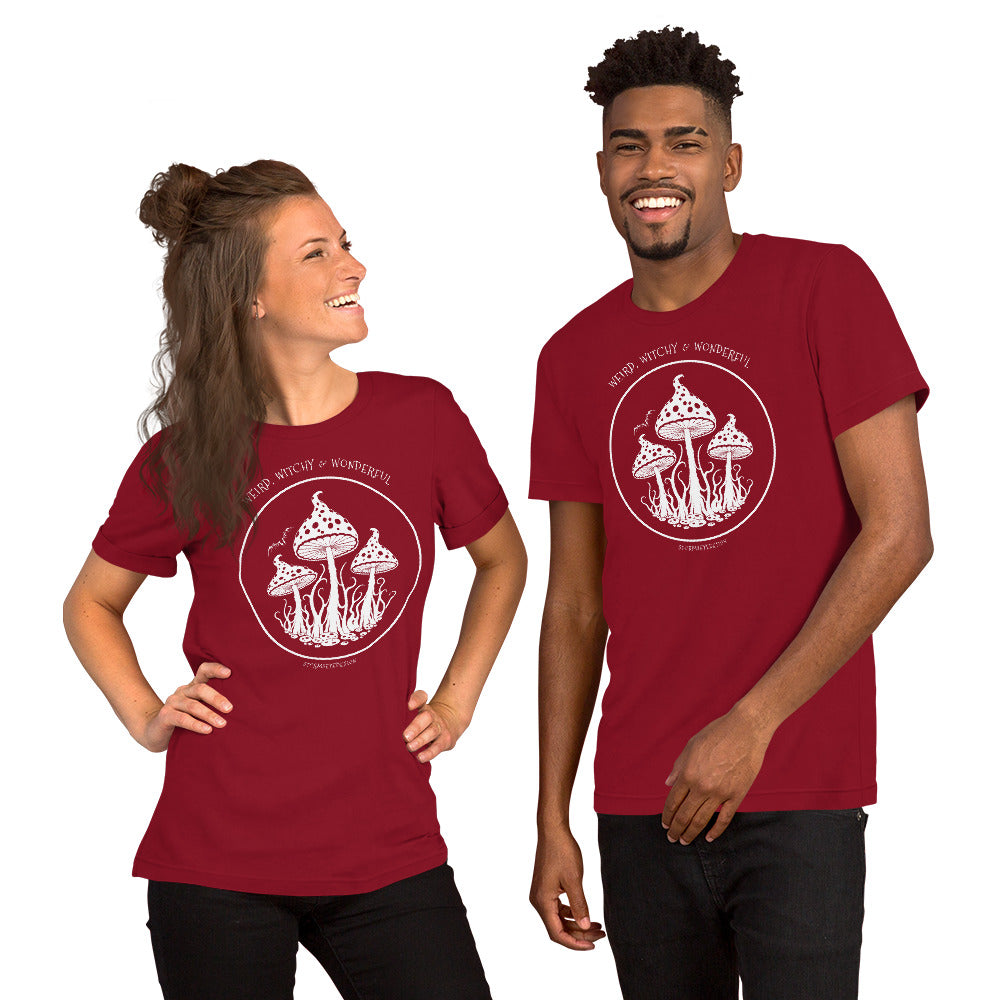 Weird,witchy & wonderful shirt cardinal red modelled by Stormseye Design