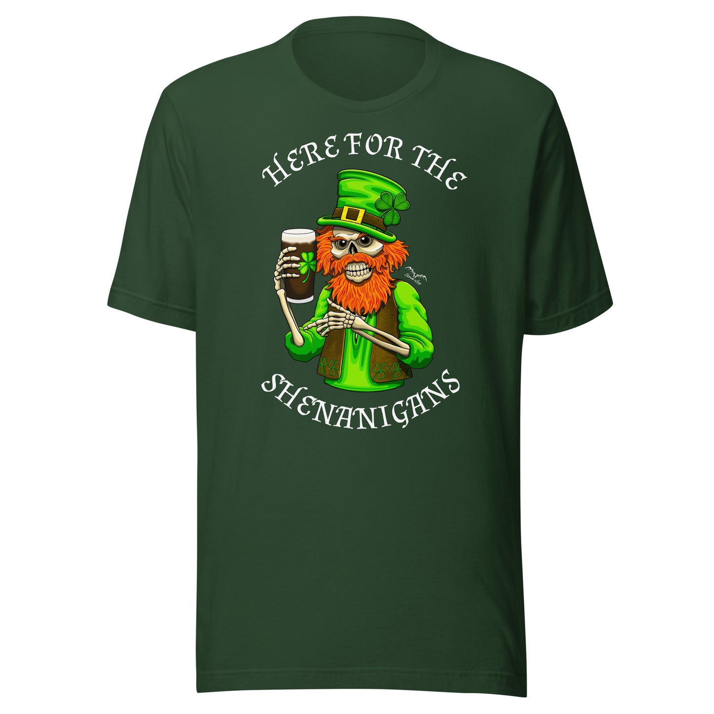 stormseye design st patricks day shenanigans T shirt, flat view forest green