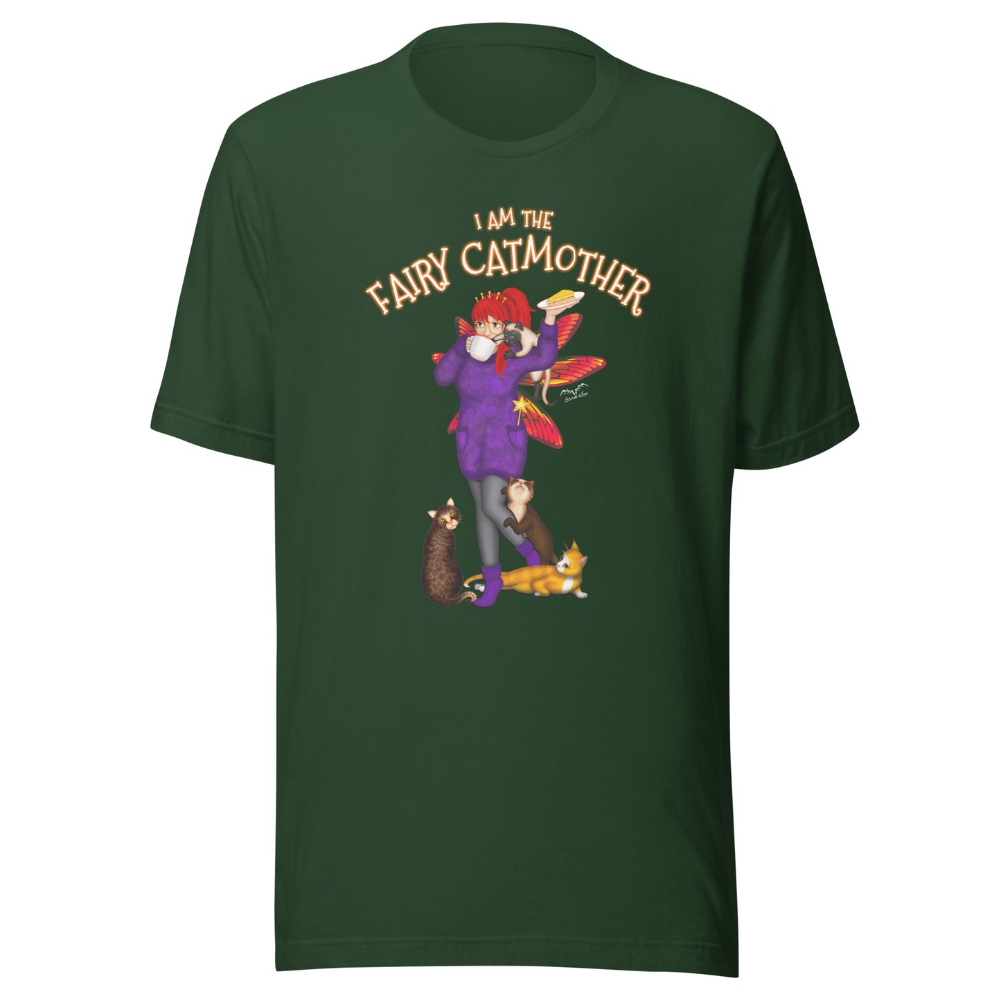 fairy cat mother t-shirt for mum, bottle green, by stormseye design