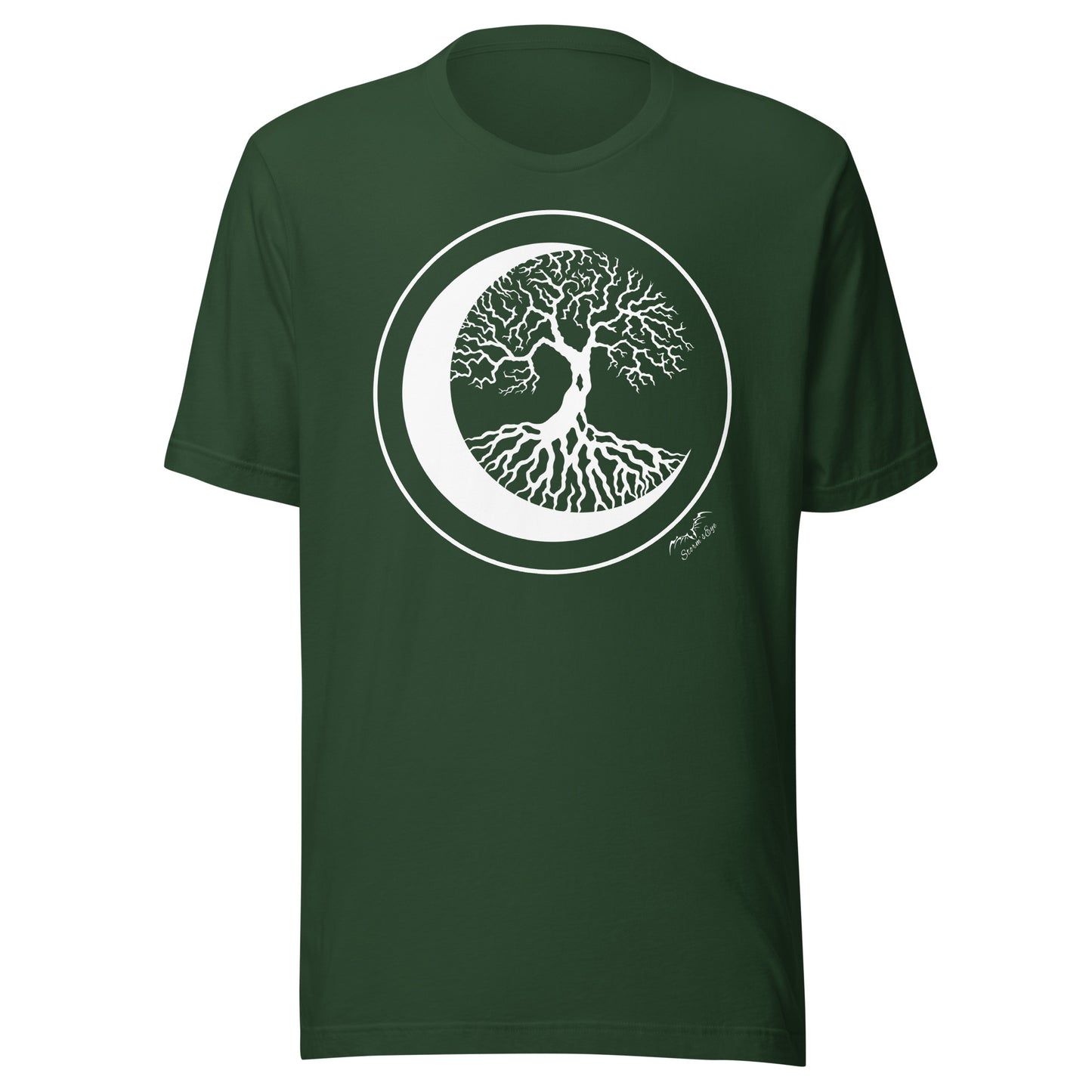 stormseye design witching hour 2 T shirt, flat view forest green