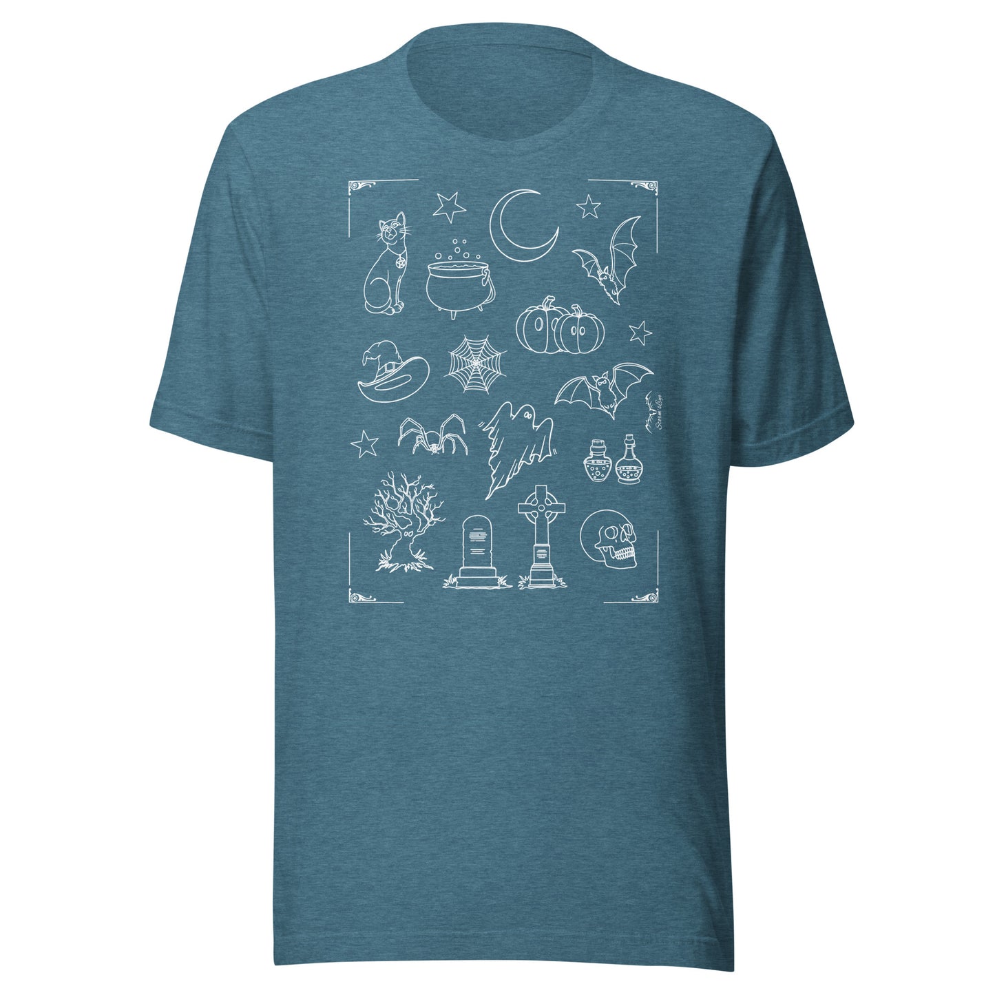 stormseye design halloween vibe spooky T shirt flat view heather teal