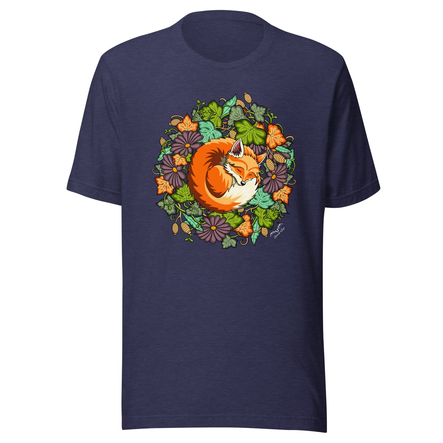 Sleeping Fox t-shirt by Stormseye, navy blue