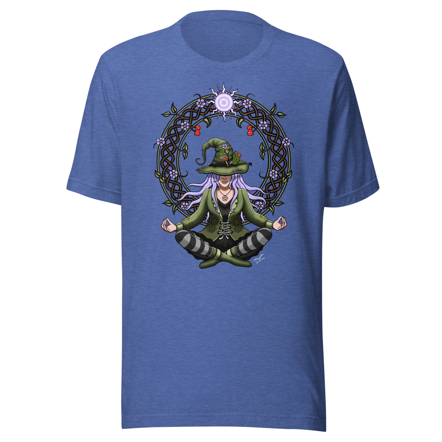stormseye design hedge witch T shirt, flat view heather royal