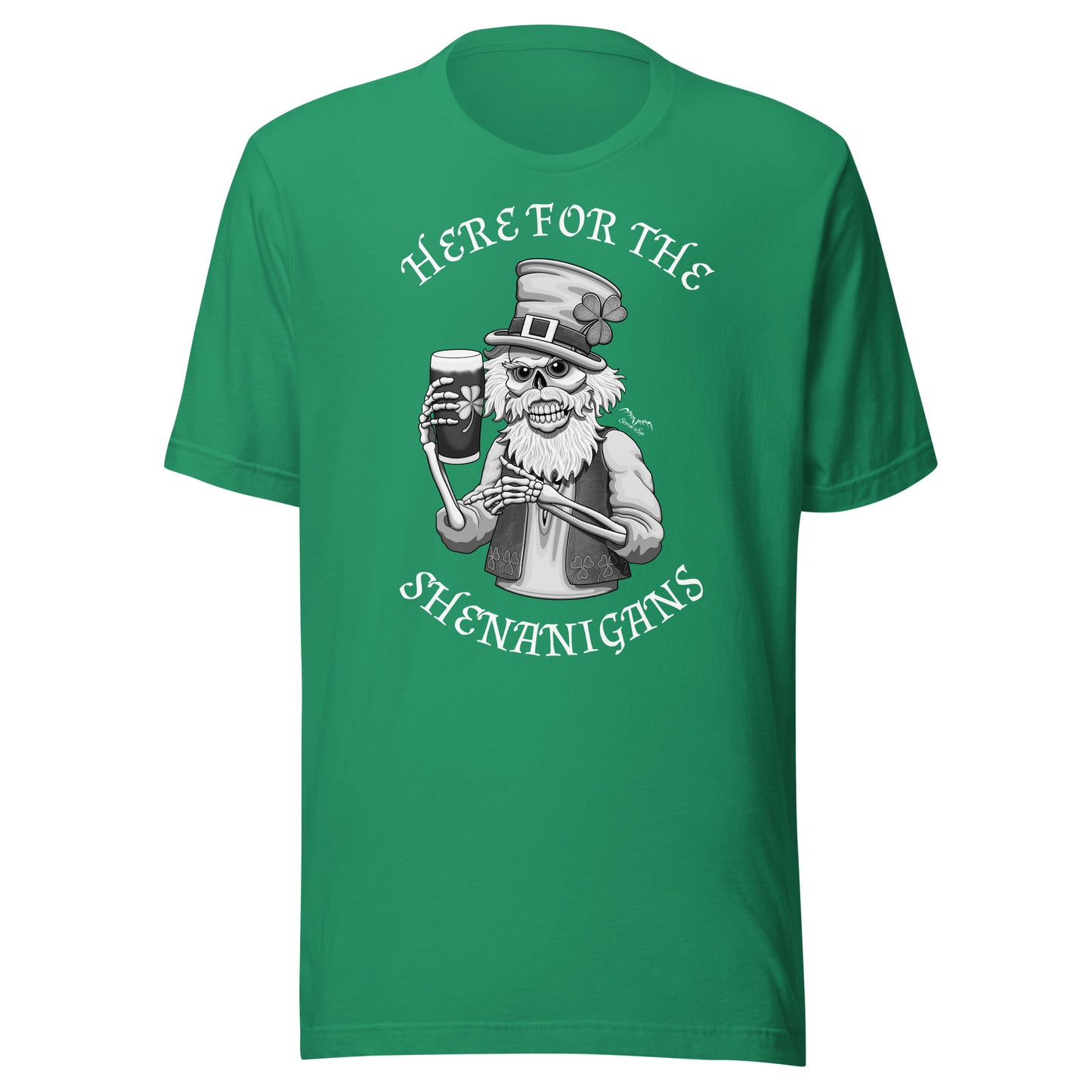 stormseye design shenanigans st patricks day T shirt, flat view kelly green