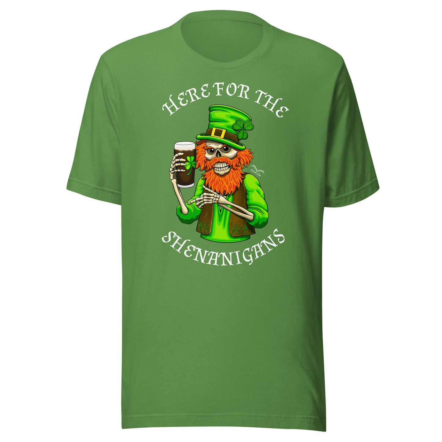 stormseye design st patricks day shenanigans T shirt, flat view leaf green