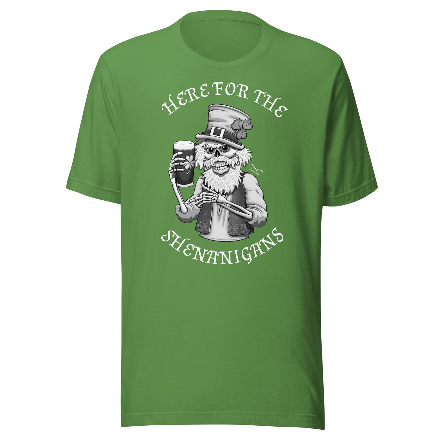 stormseye design shenanigans st patricks day T shirt, flat view olive green