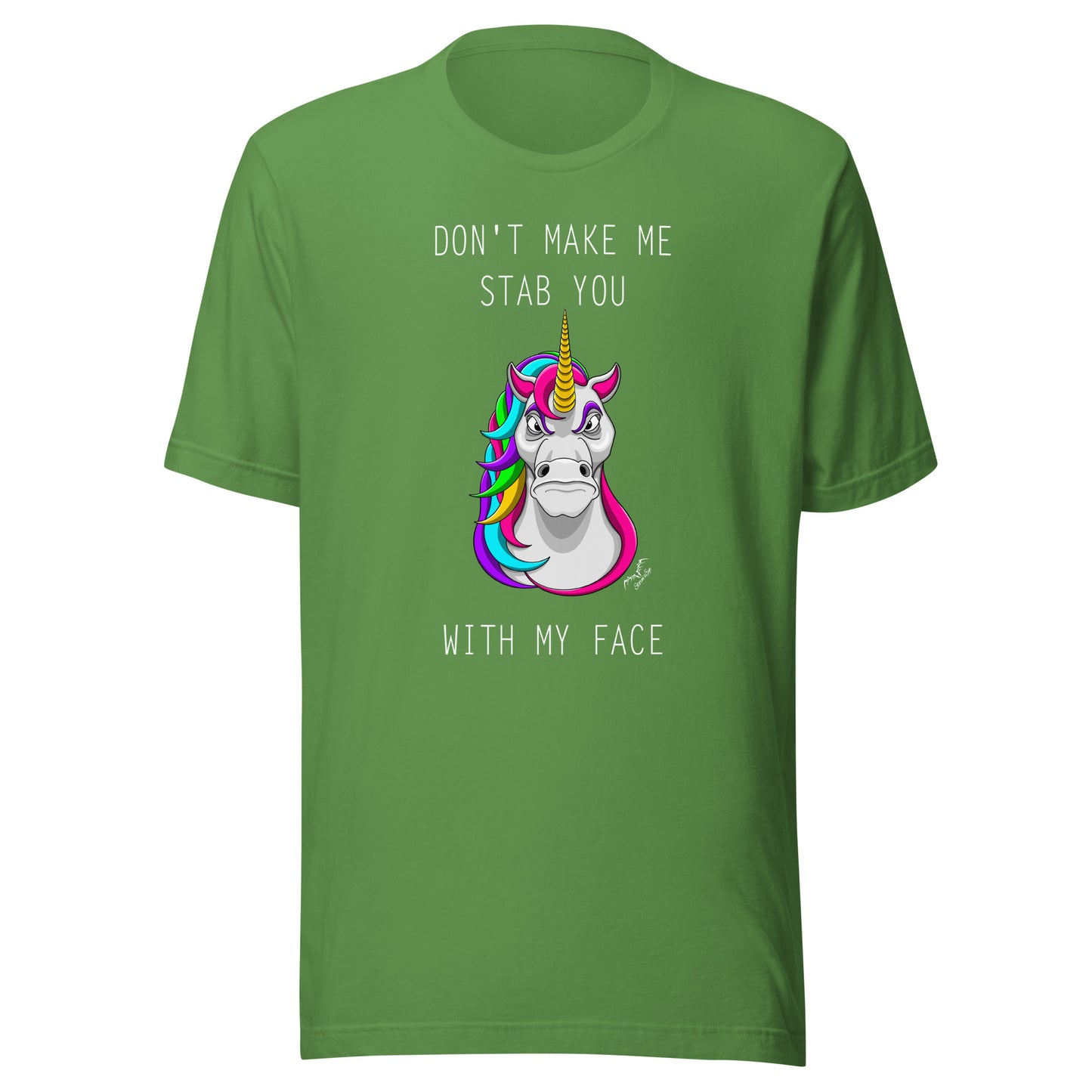 Funny Stabby Unicorn t-shirt bright green, by Stormseye Design
