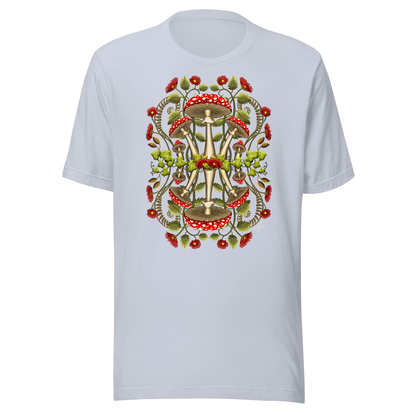 Cottagecore Heaven mushrooms shirt by Stormseye, pale blue