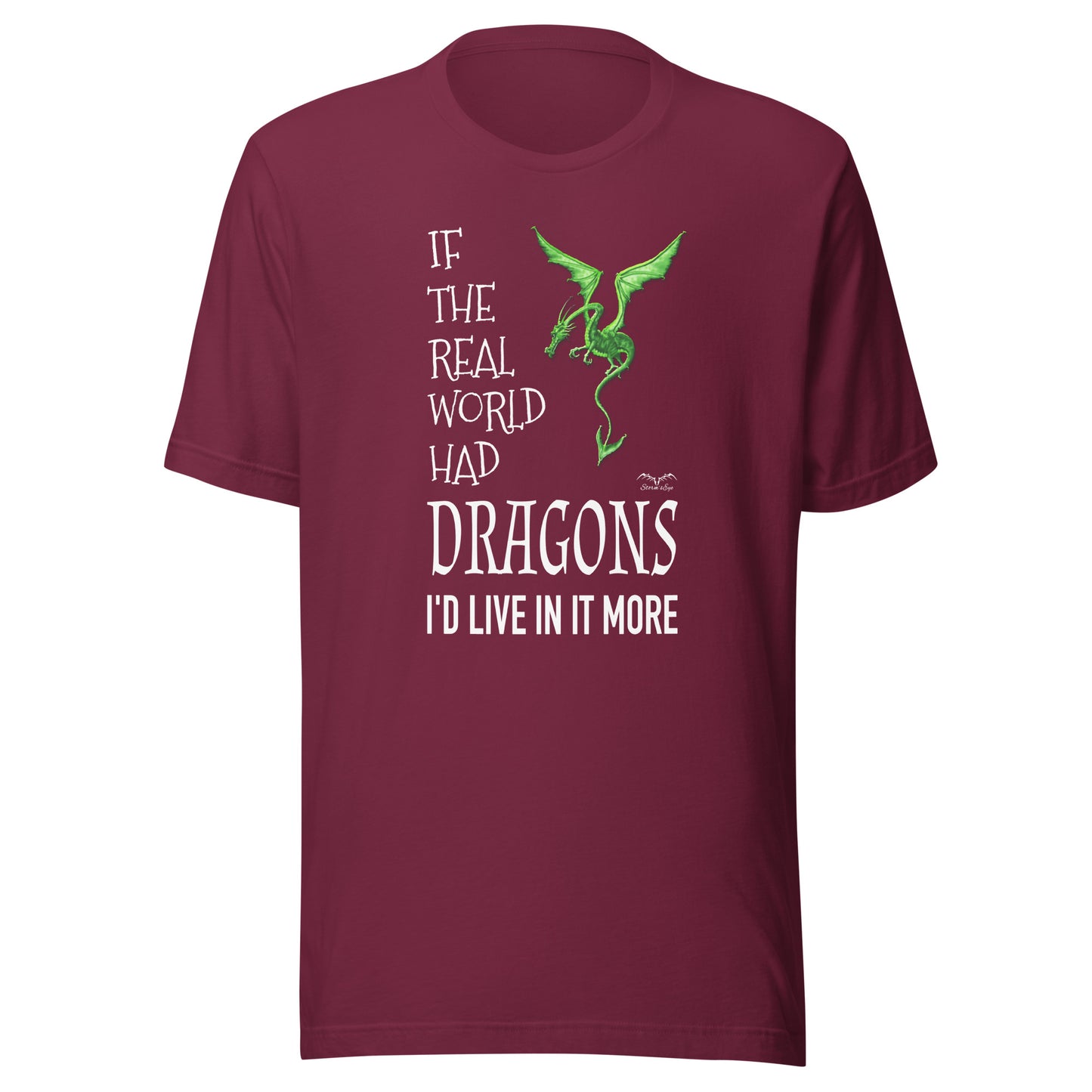 Real World dragons t-shirt, wine red, by Stormseye Design