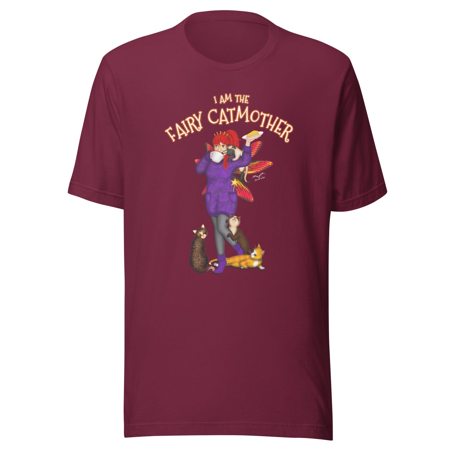 fairy cat mother t-shirt for mum, wine red, by stormseye design