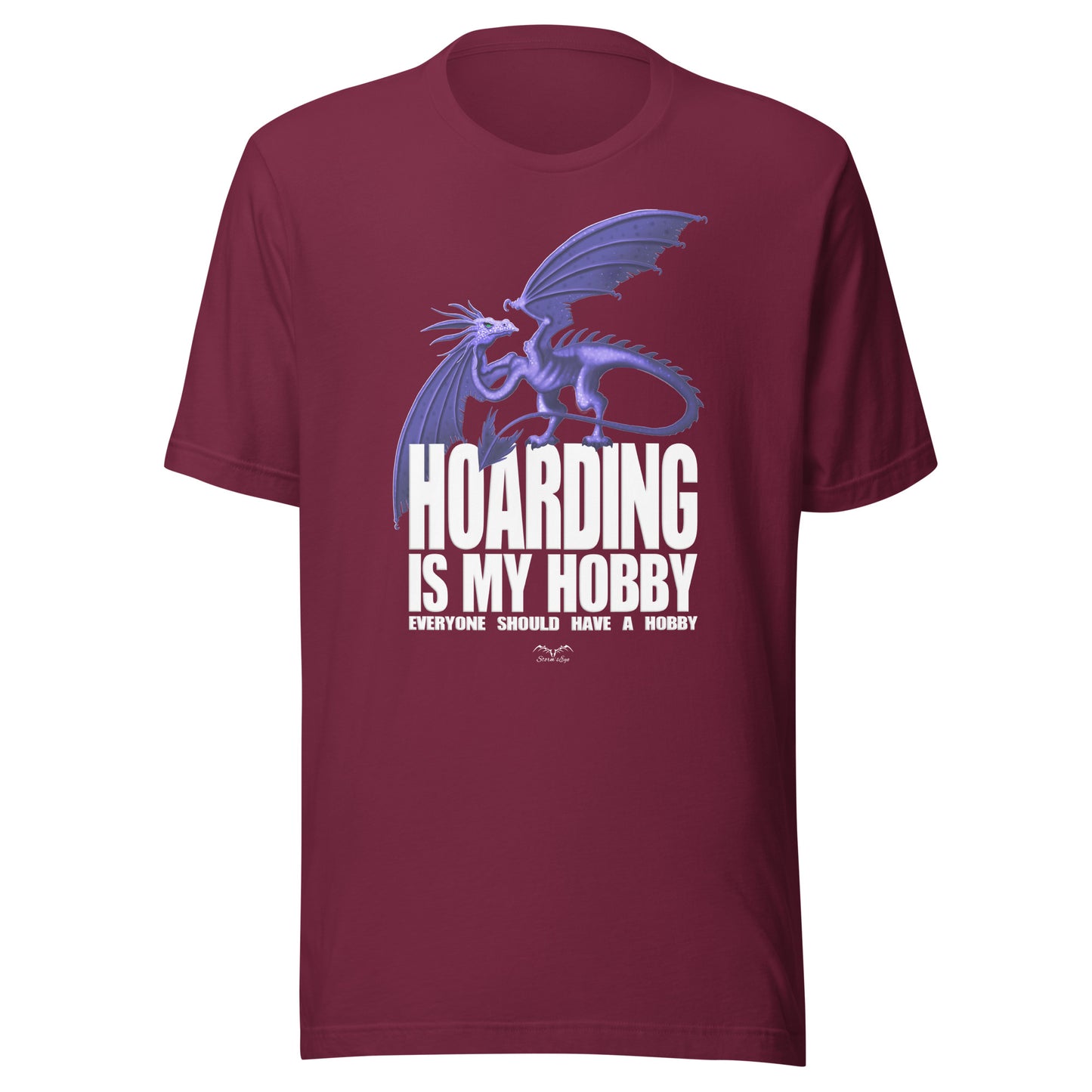 hoarding is my hobby dragon t-shirt, wine red, by Stormseye Design
