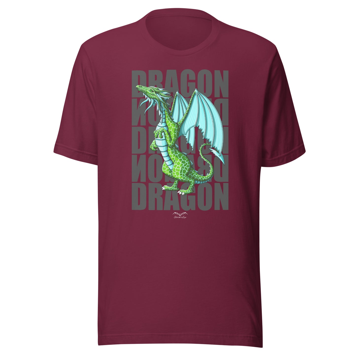 green dragon fantasy t-shirt, wine red, by stormseye design