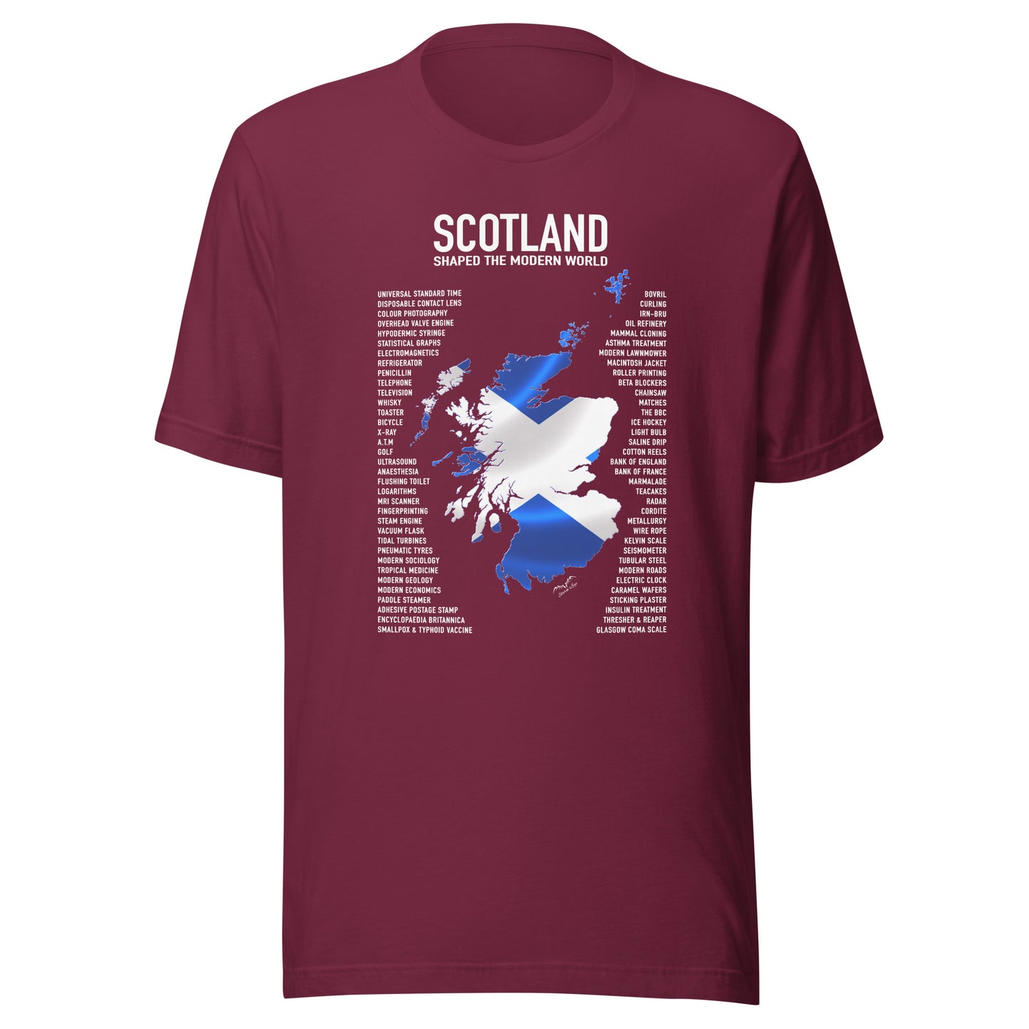 Scotland inventions shirt by stormseye design, wine red