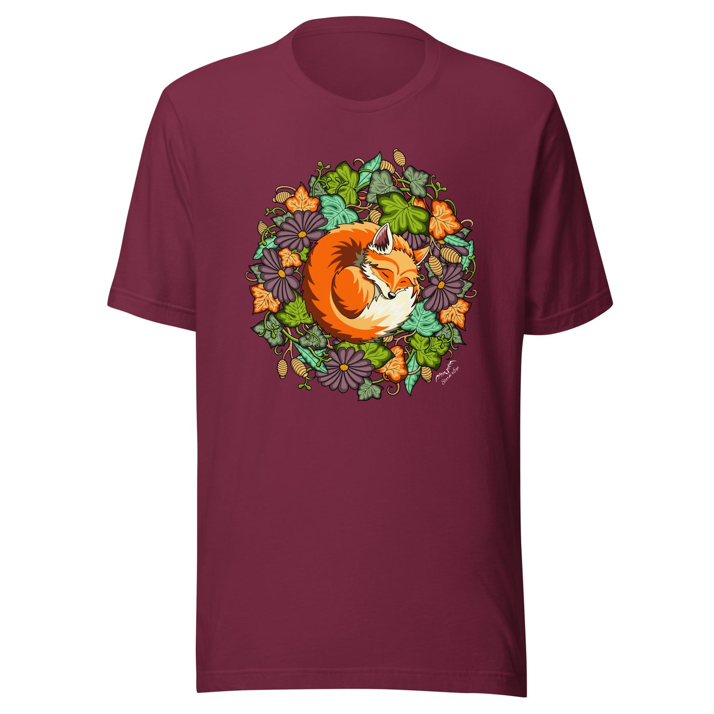 Sleeping Fox t-shirt by Stormseye, wine red