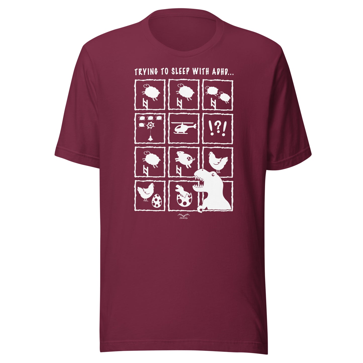 ADHD insomnia t-shirt by Stormseye, wine red