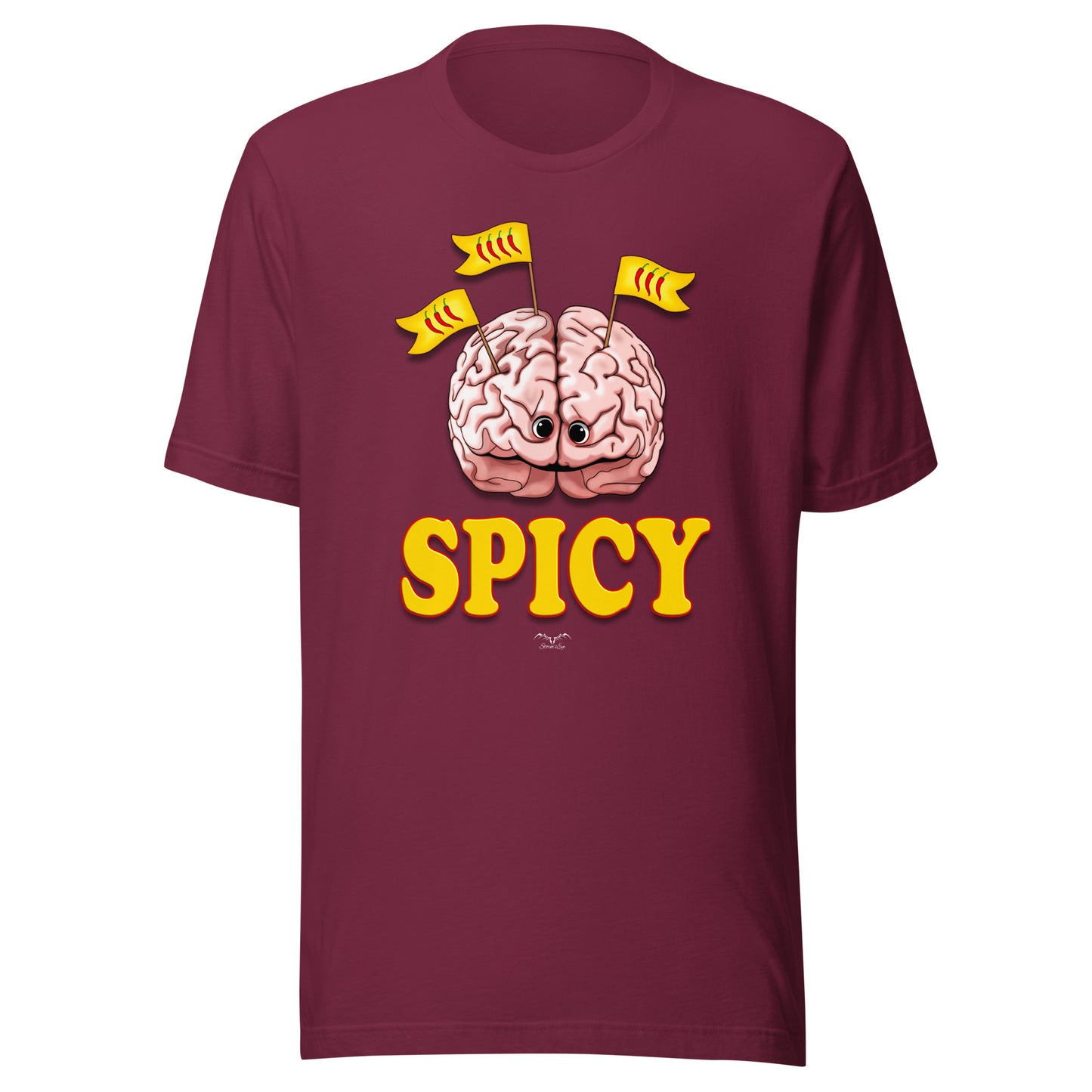 Funny Spicy Brain T-shirt by Stormseye, wine red