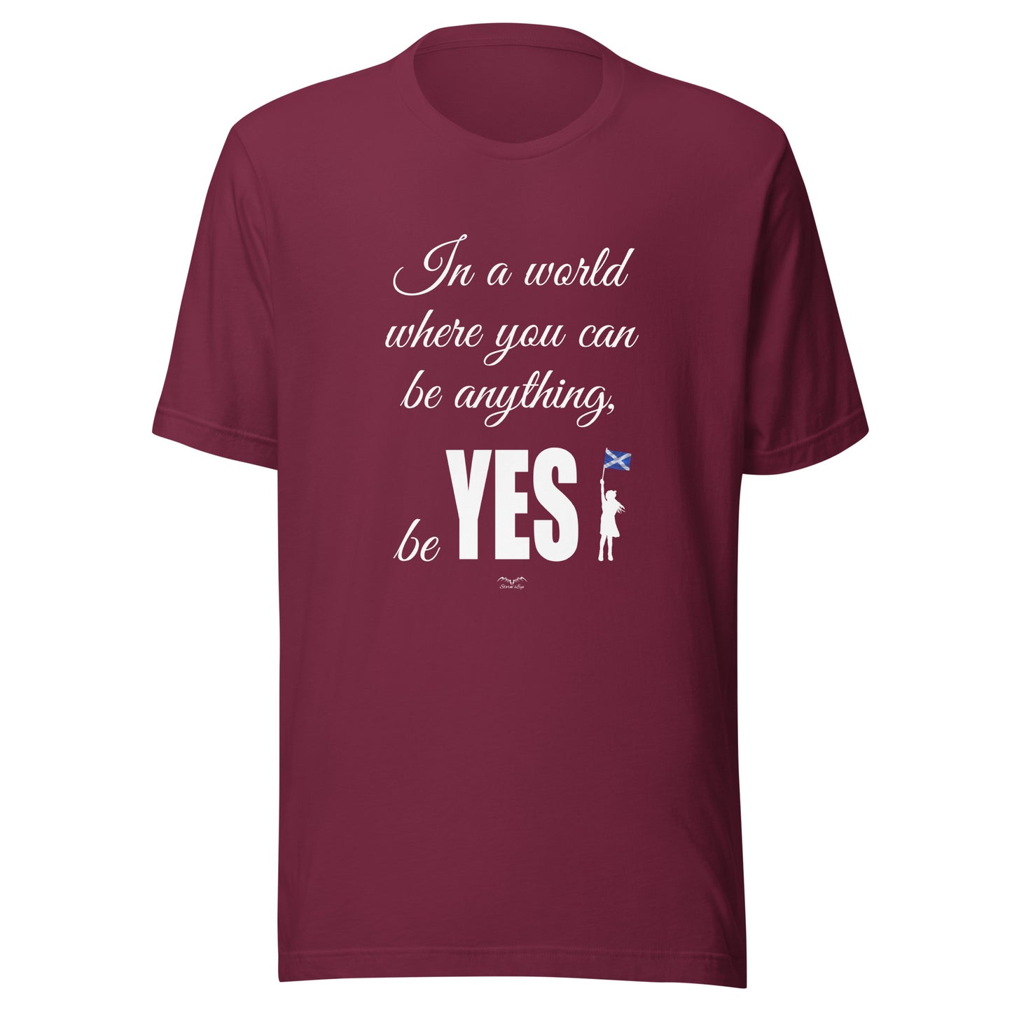 Be Yes Scottish Independence shirt by Stormseye, wine red