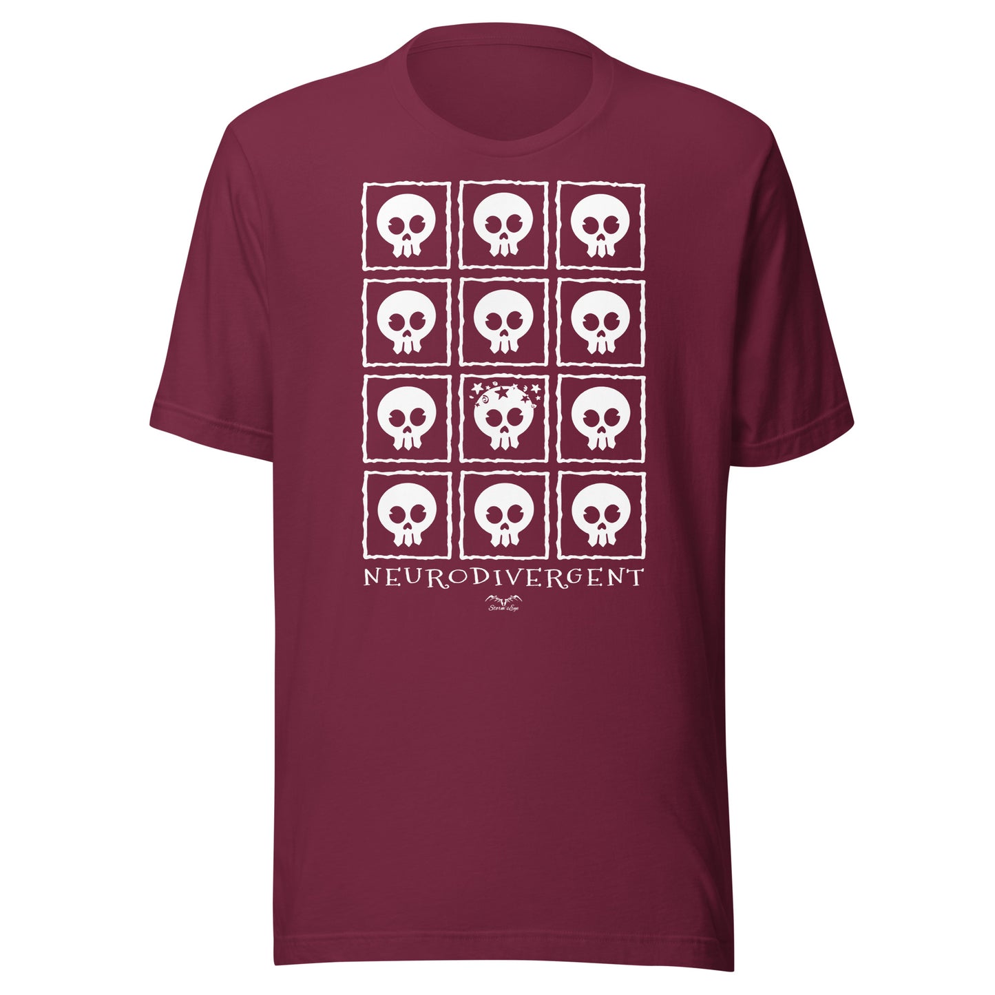 Neurodivergent skulls T-shirt by Stormseye, wine red