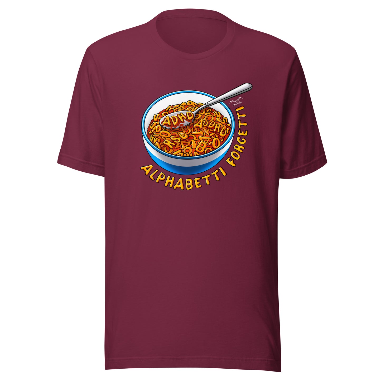 ADHD Spaghetti T-shirt by Stormseye, wine red