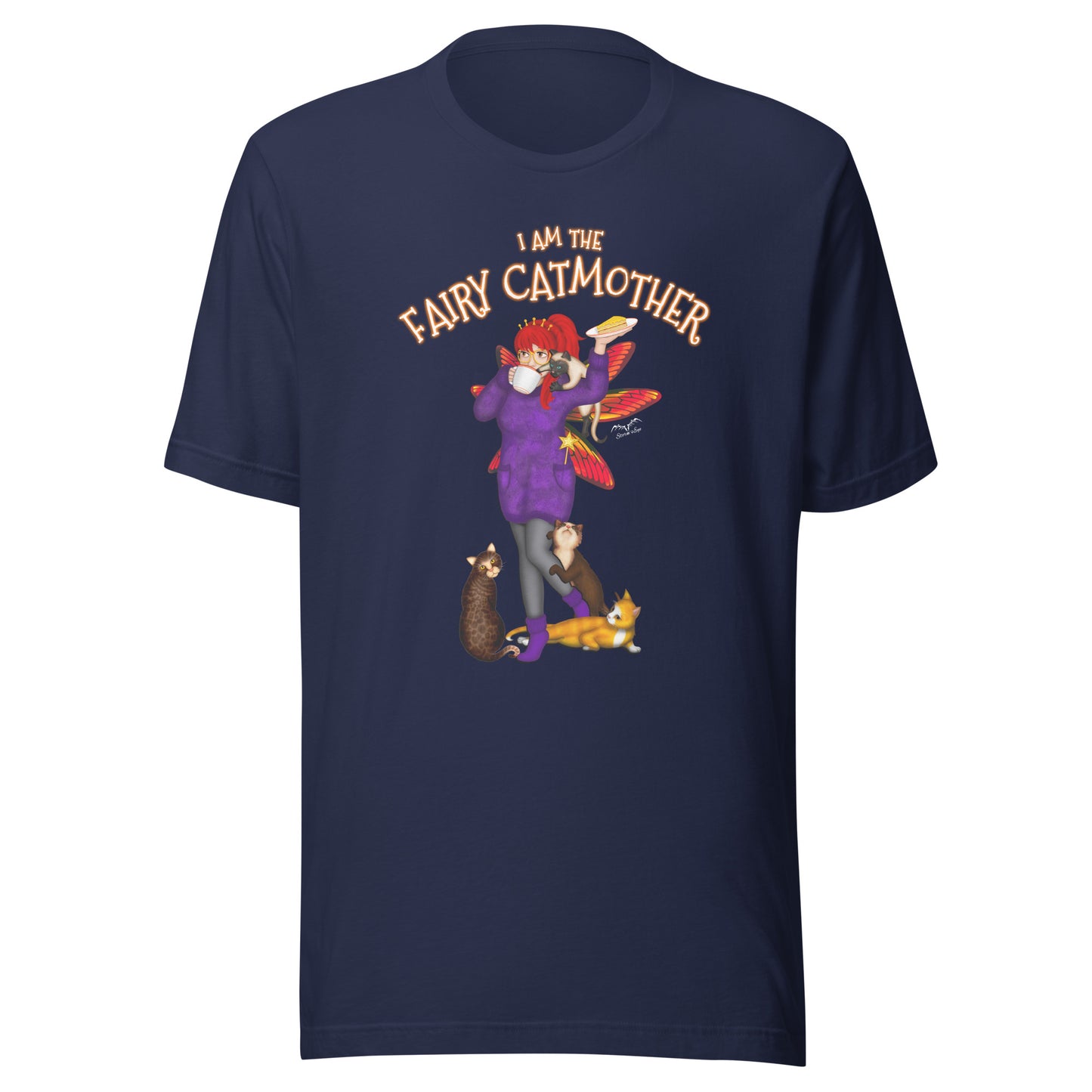 fairy cat mother t-shirt for mum, navy blue, by stormseye design