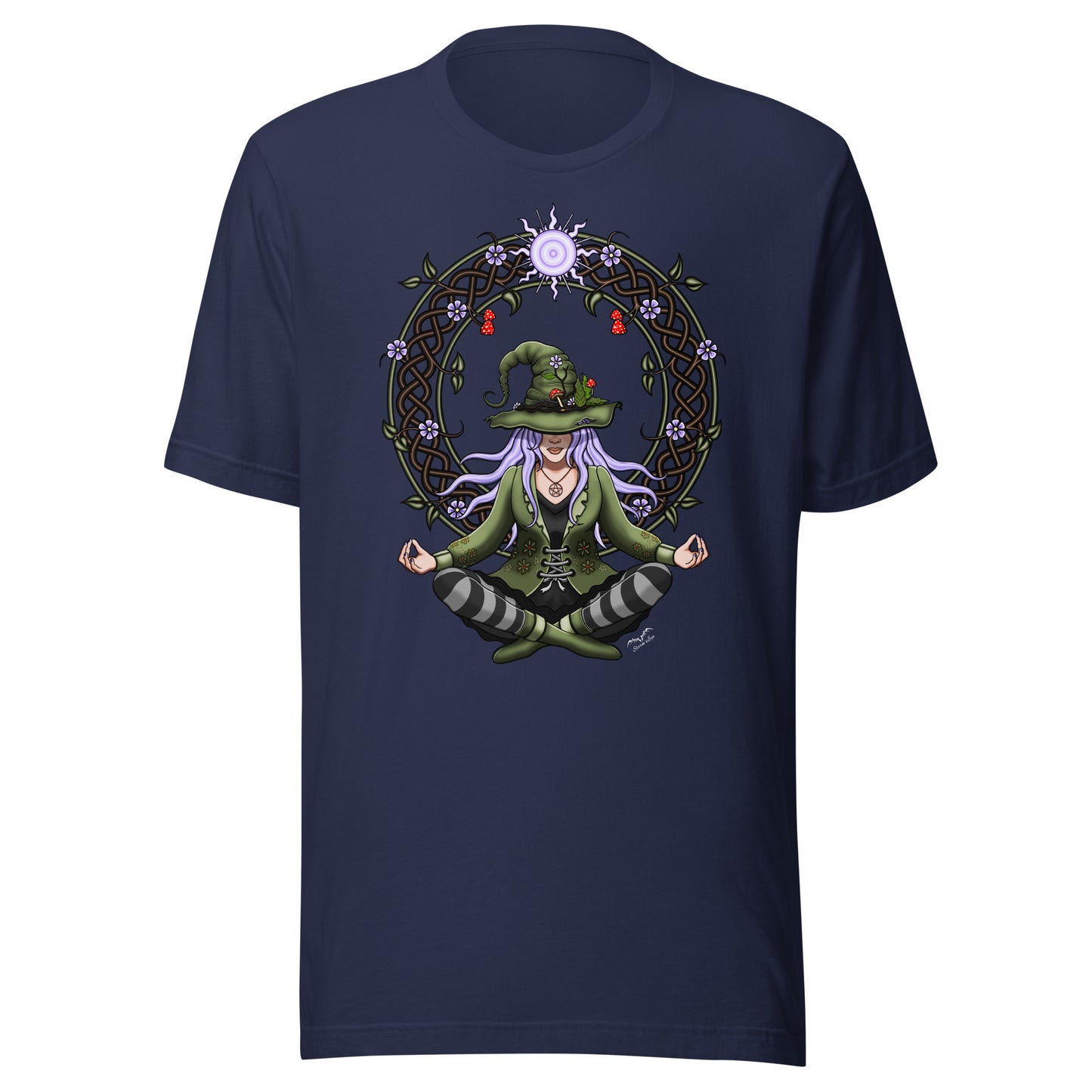 stormseye design hedge witch T shirt, flat view navy blue