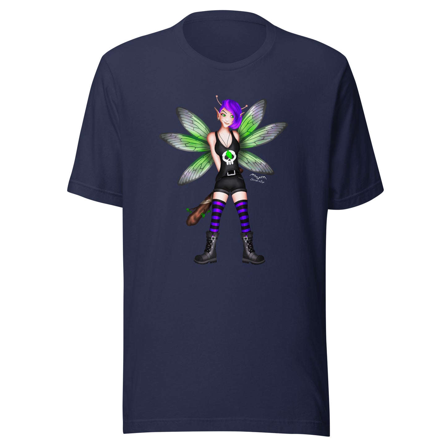 stormseye design rocker fairy fink T shirt, flat view navy blue