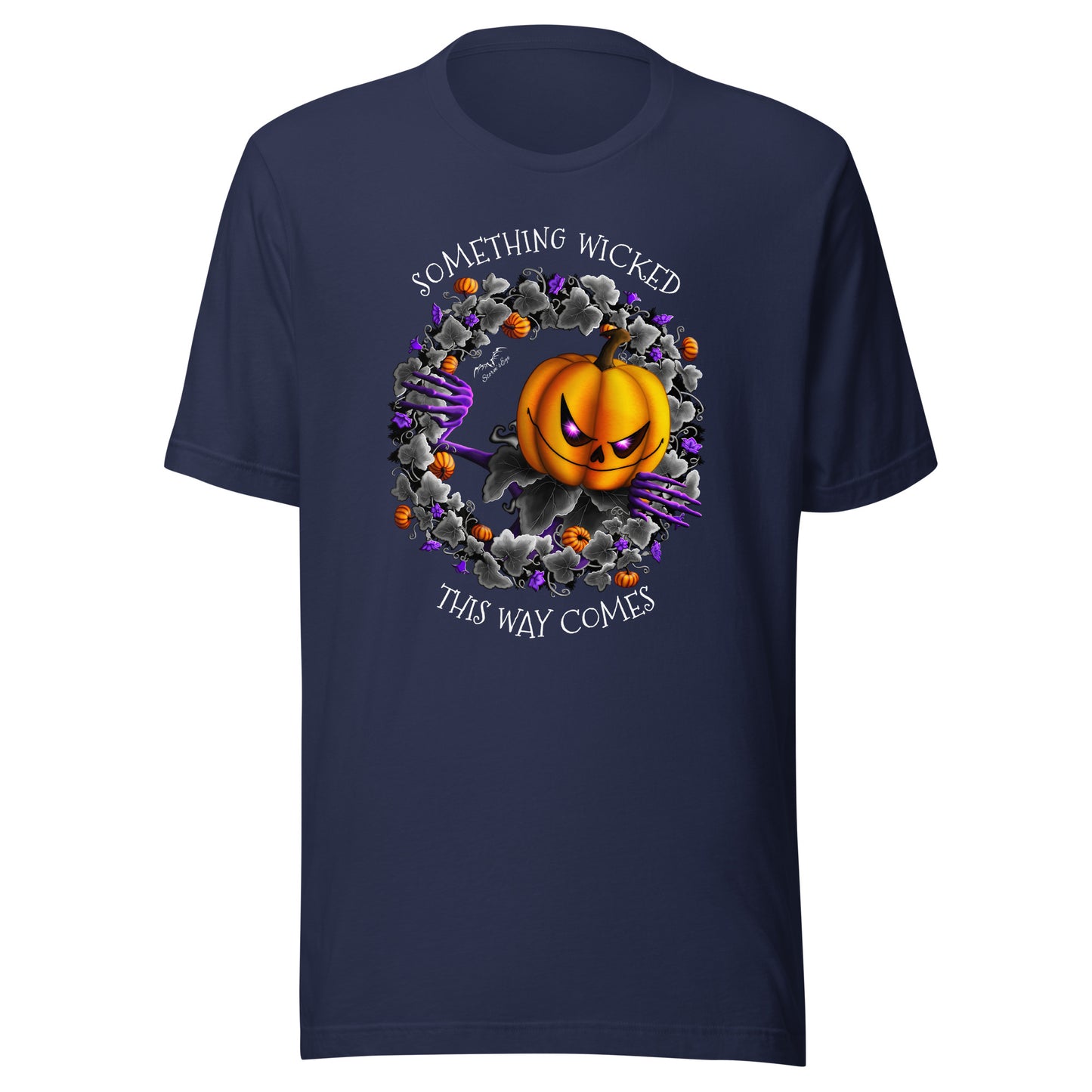 Stormseye Design Pumpkin King Halloween T shirt flat view navy blue