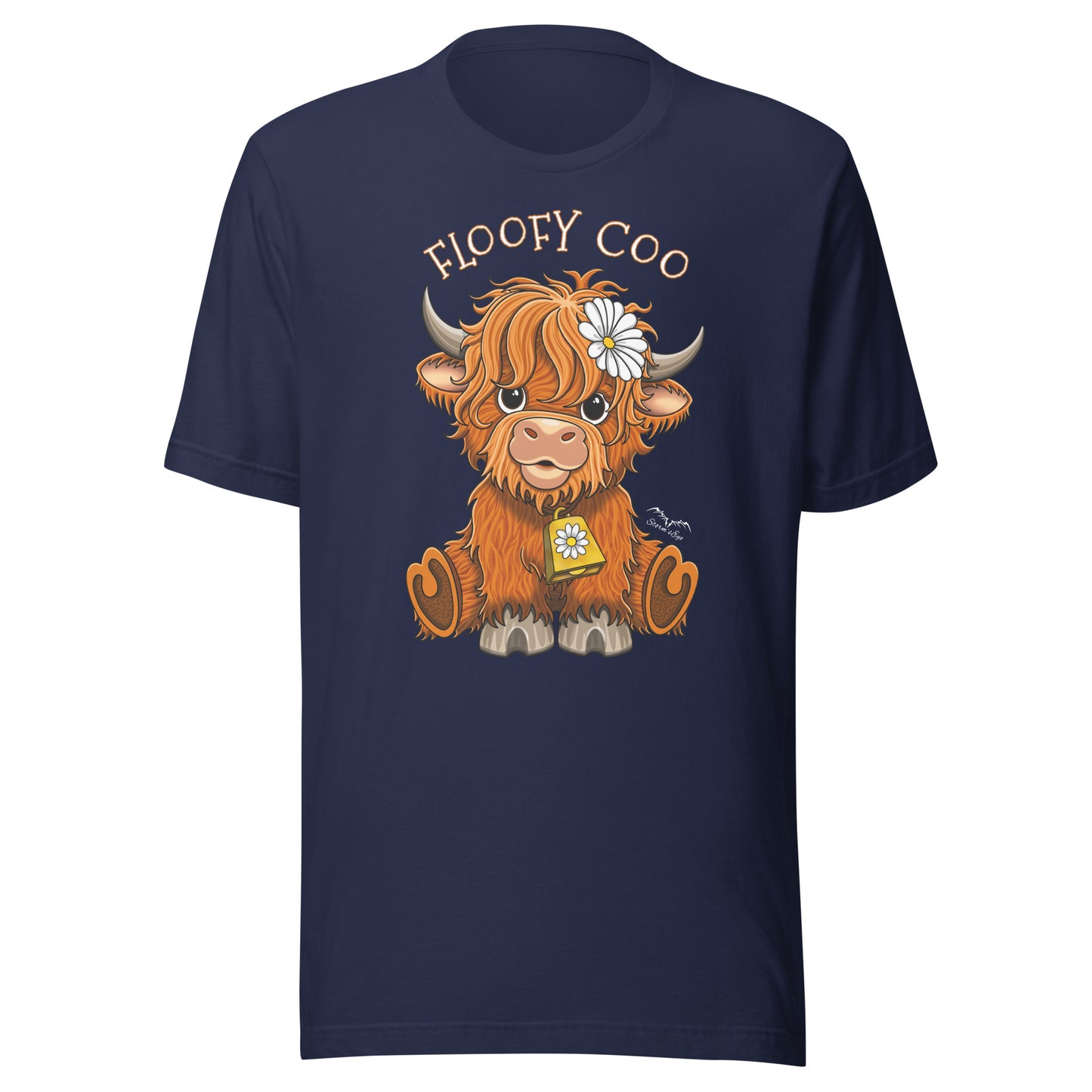 Floofy coo highland cow shirt by stormseye design, navy blue