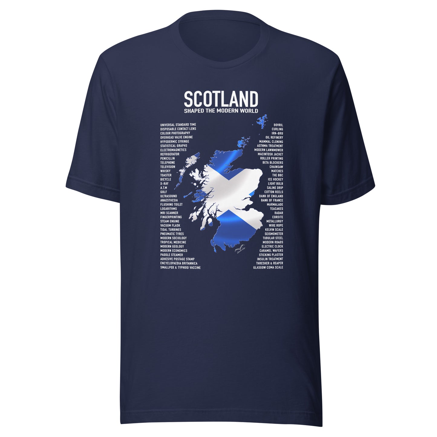 Scotland inventions shirt by stormseye design, navy blue