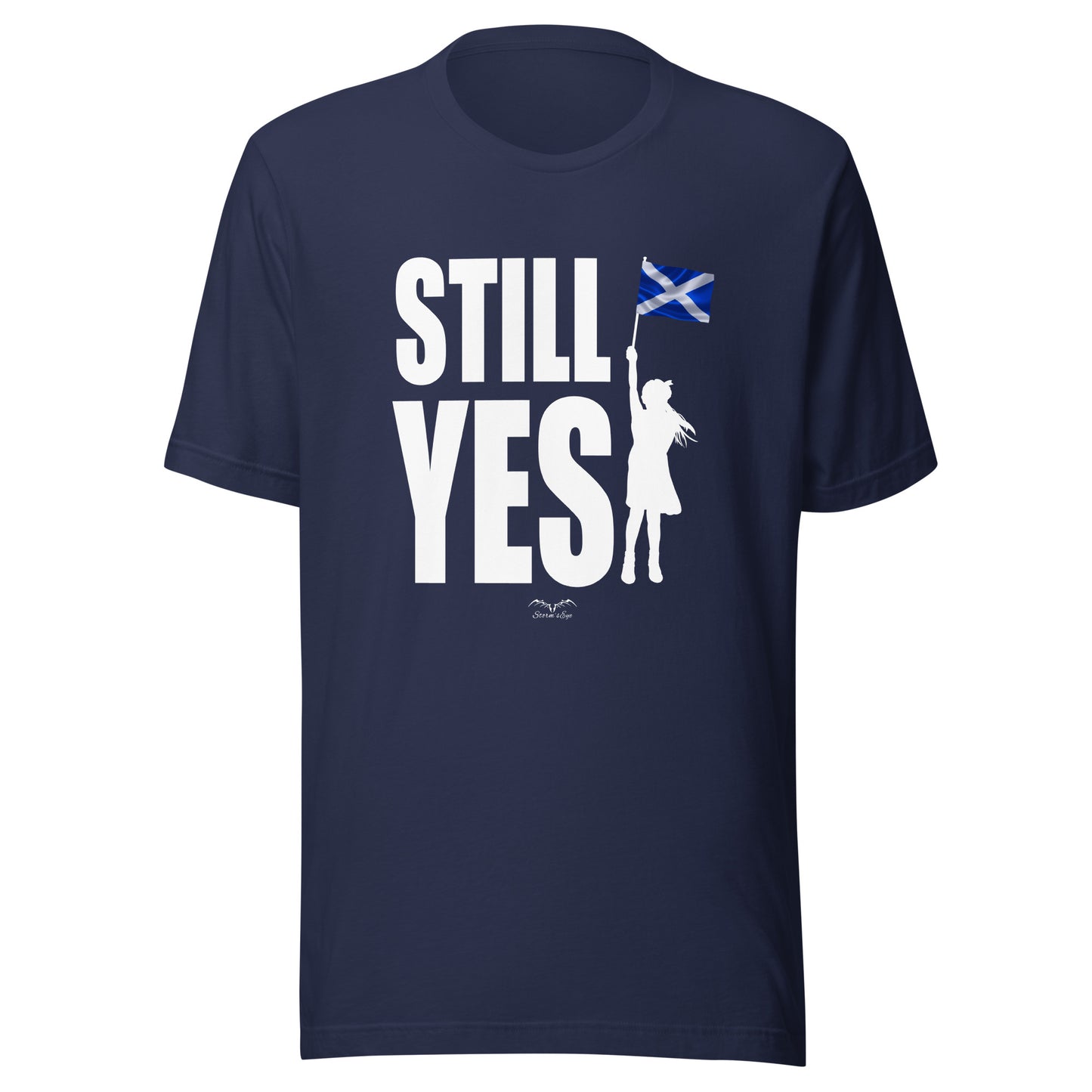 Still Yes Scottish Independence shirt by Stormseye, navy blue