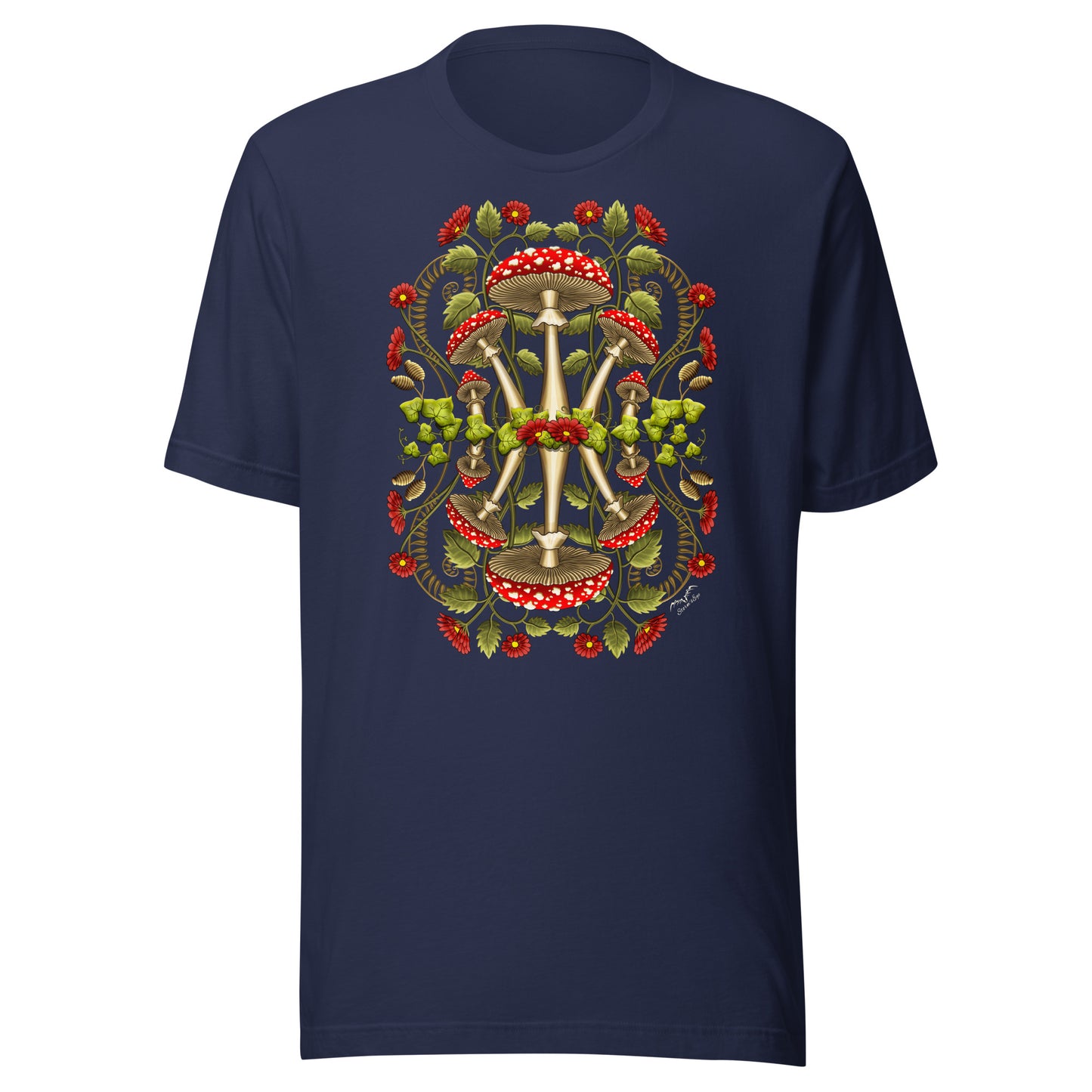 Cottagecore Heaven mushrooms shirt by Stormseye, navy blue