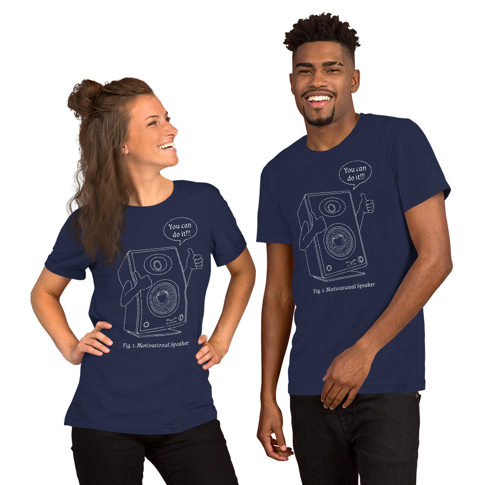 Funny Motivational Speaker T-shirt | Bad Audio Pun Shirt | 7 Colours S-4XL