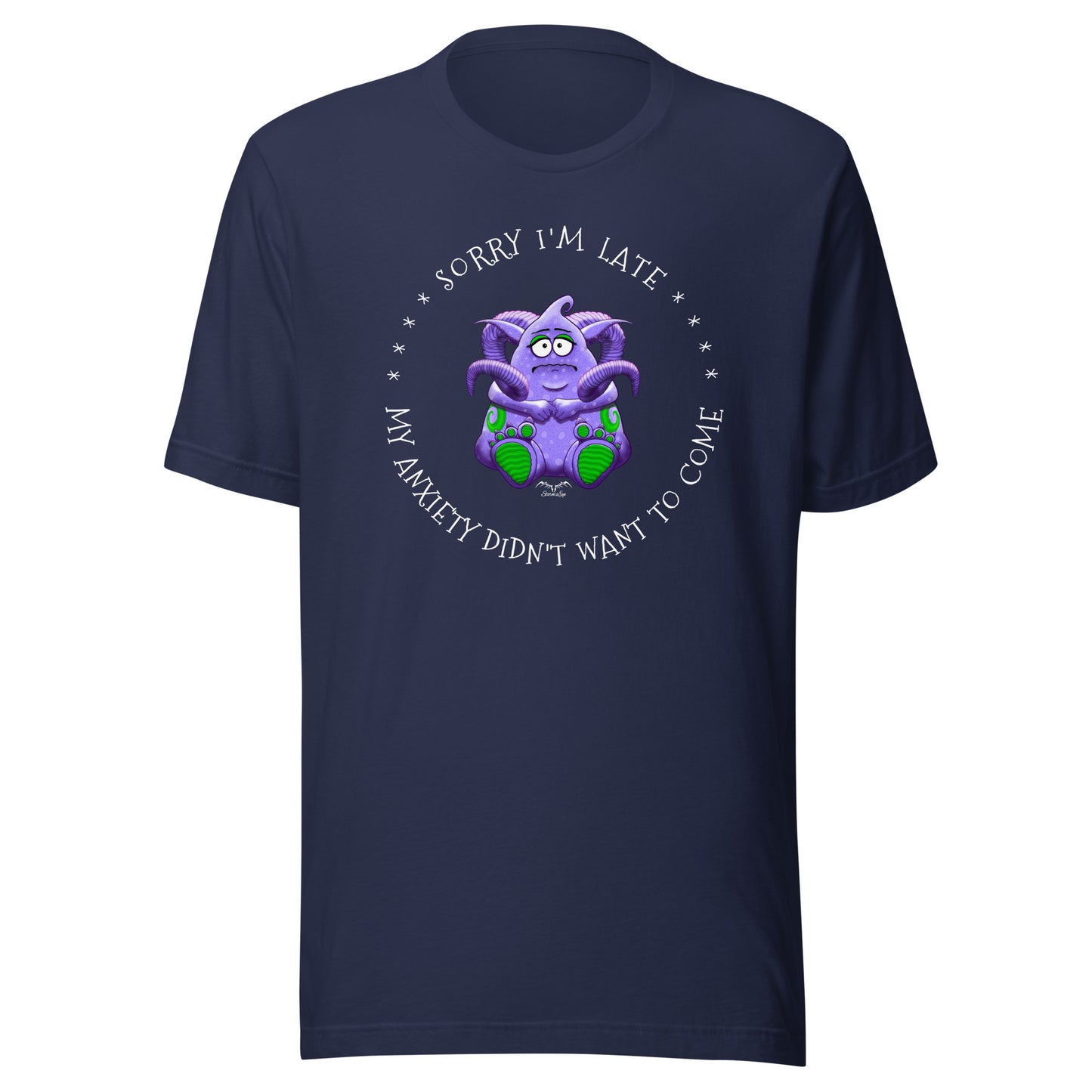 Anxiety Monster T-shirt by Stormseye. navy blue