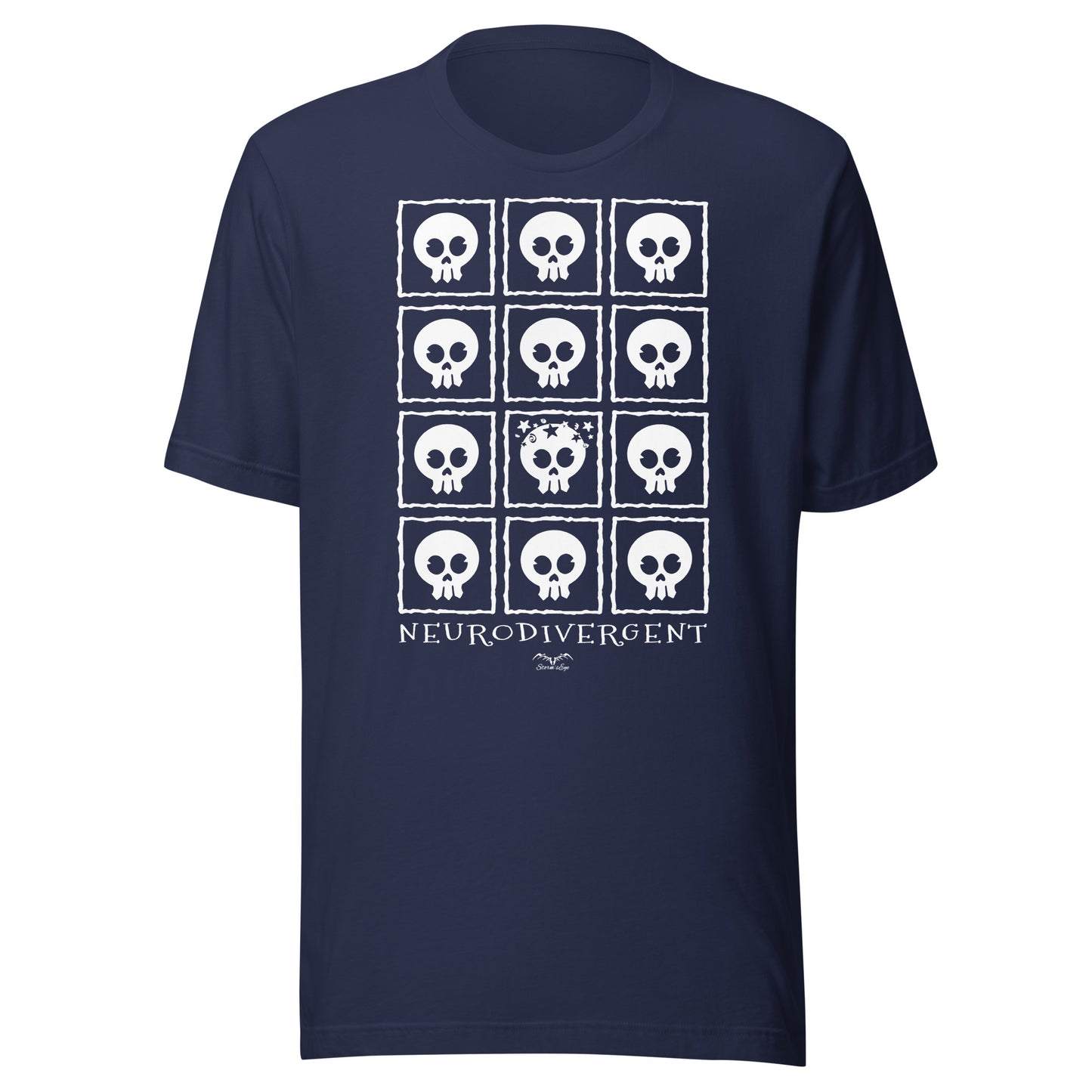 Neurodivergent skulls T-shirt by Stormseye, navy blue