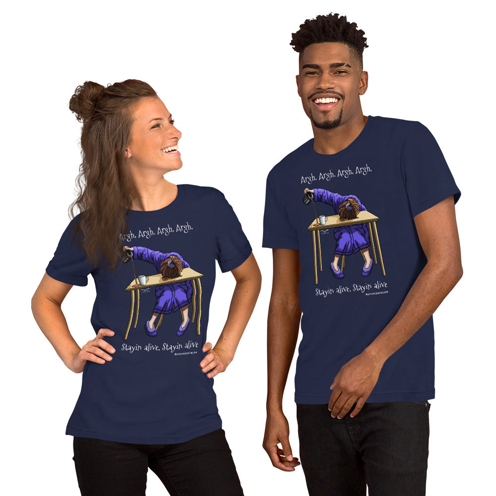 Chronic Pain Sucks T-shirt by Stormseye, navy blue, modelled view