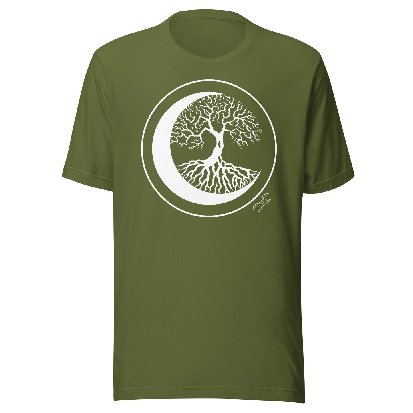 stormseye design witching hour 2 T shirt, flat view olive green