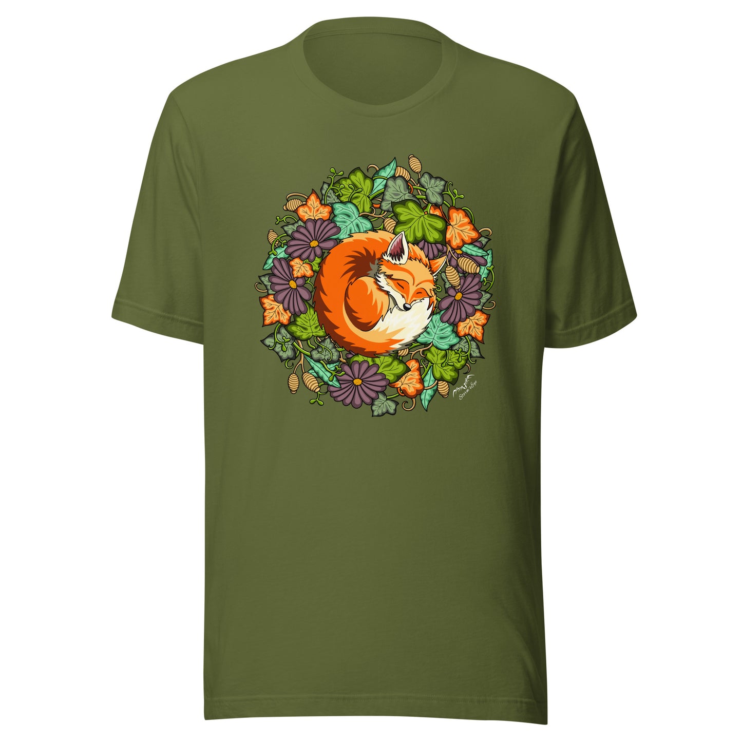 Sleeping Fox t-shirt by Stormseye, olive green
