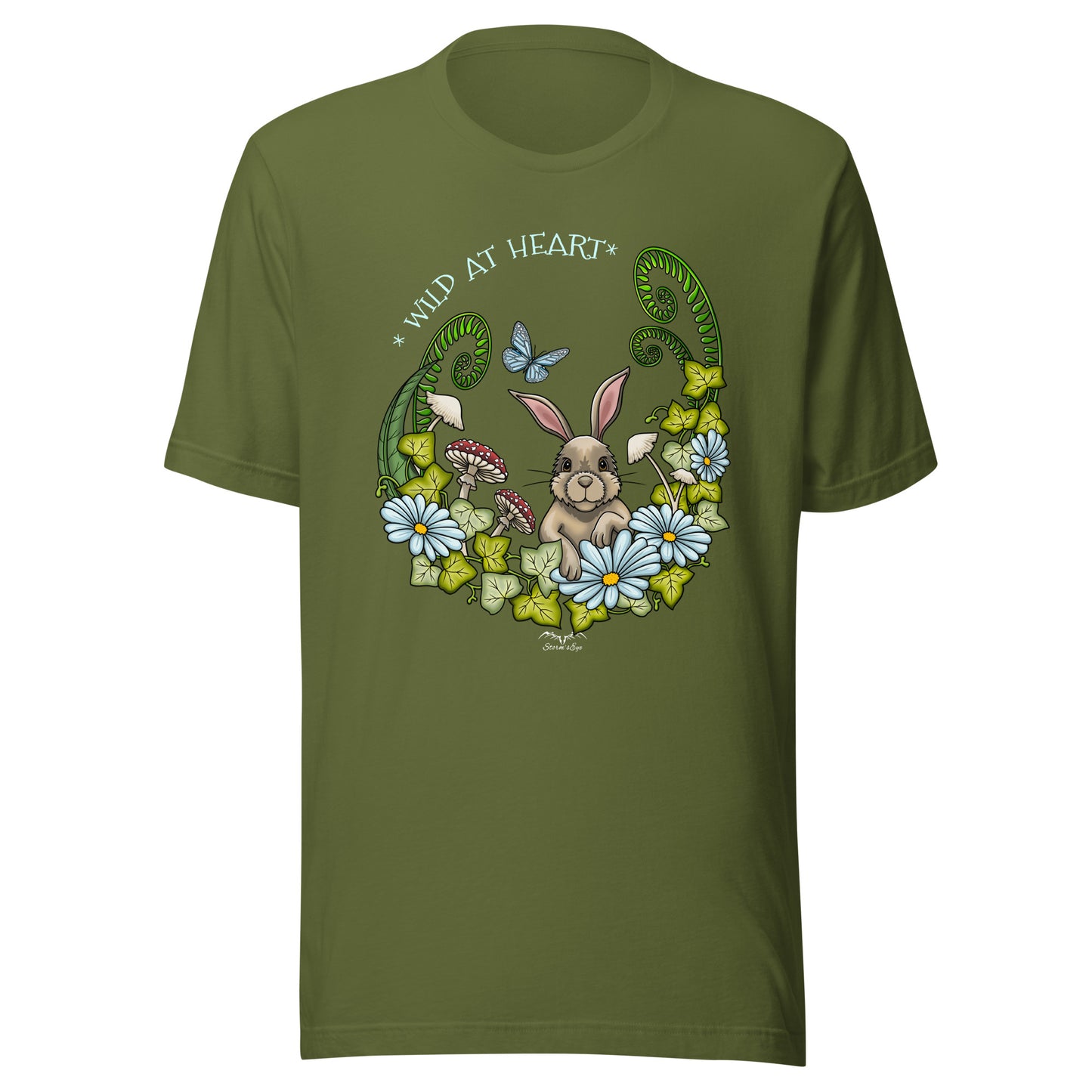 Cute Rabbit T-shirt by Stormseye, olive green