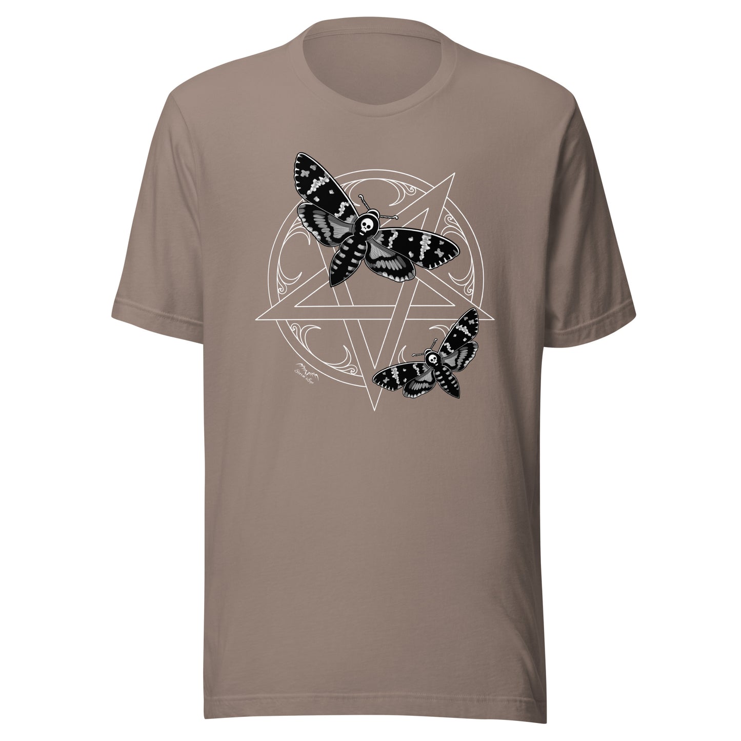 stormseye design deaths head moths pentagram T shirt flat view pebble