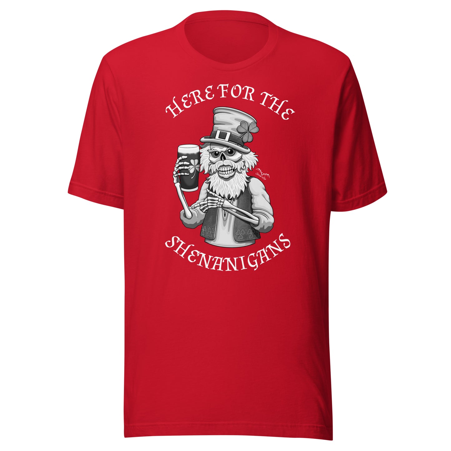 stormseye design shenanigans st patricks day T shirt, flat view red
